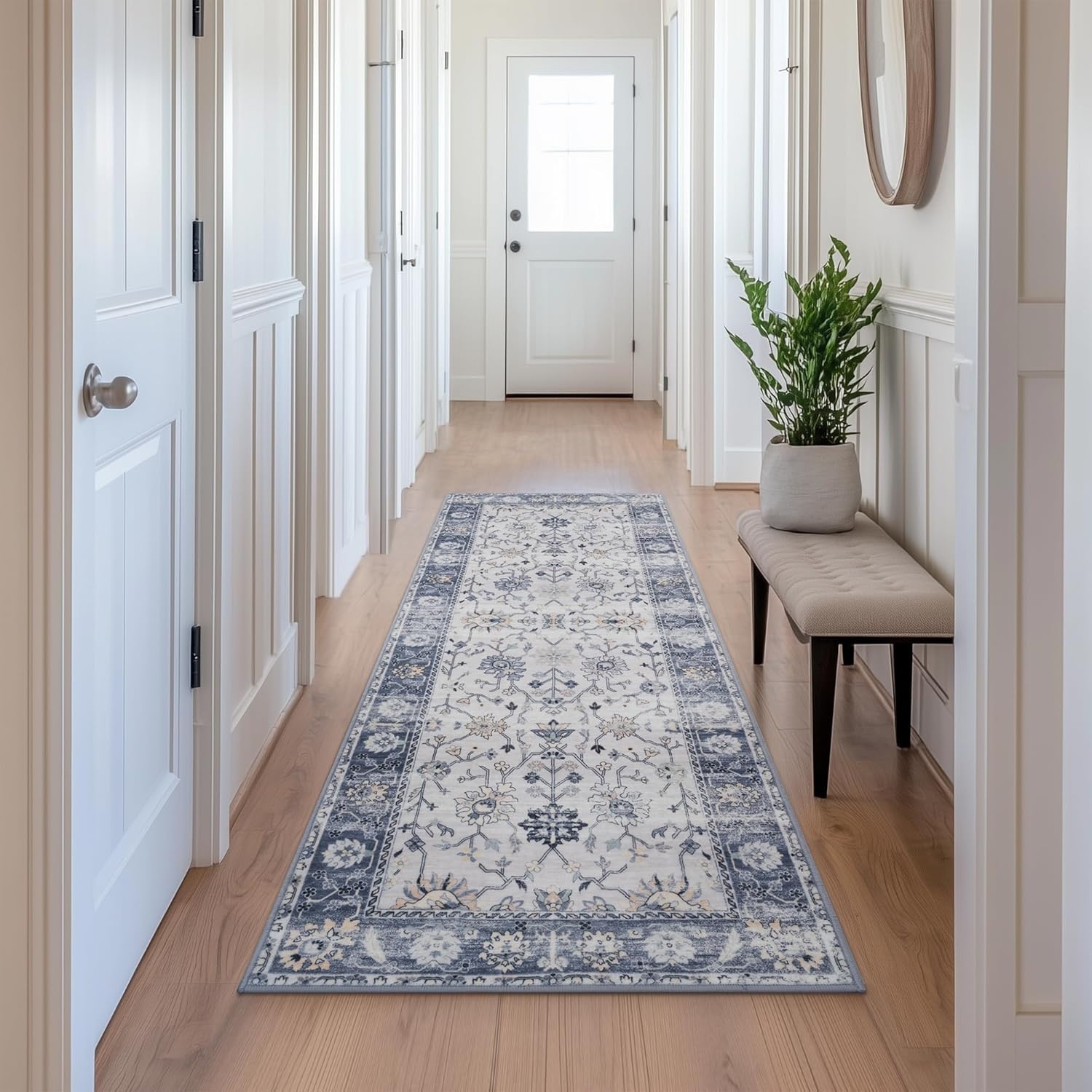 image:imageGRANNY SAYS Front Door Mat Indoor Entrance Indoor Doormat 28 x 4 Washable Mats Low Profile Stain Resistance Mat for Entryway NonSlip Long Doormat Black Boho FloralBlue