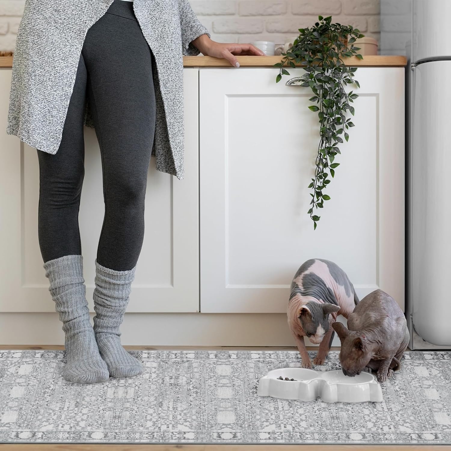 image:imageGRANNY SAYS Front Door Mat Indoor Entrance Indoor Doormat 28 x 4 Washable Mats Low Profile Stain Resistance Mat for Entryway NonSlip Long Doormat Black Boho FloralGrey