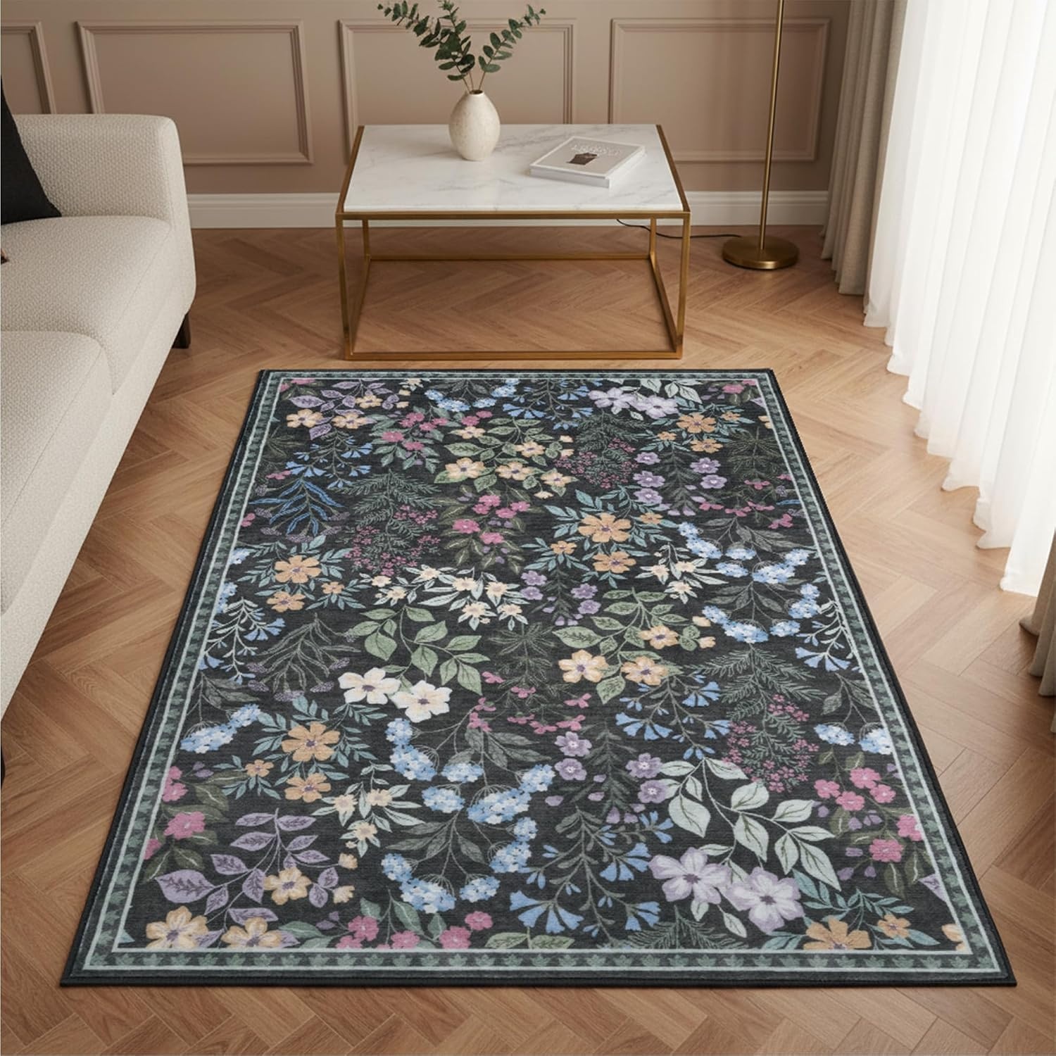 image:imageGRANNY SAYS Front Door Mat Indoor Entrance Indoor Doormat 28 x 4 Washable Mats Low Profile Stain Resistance Mat for Entryway NonSlip Long Doormat Black Boho FloralBlack Flowers2
