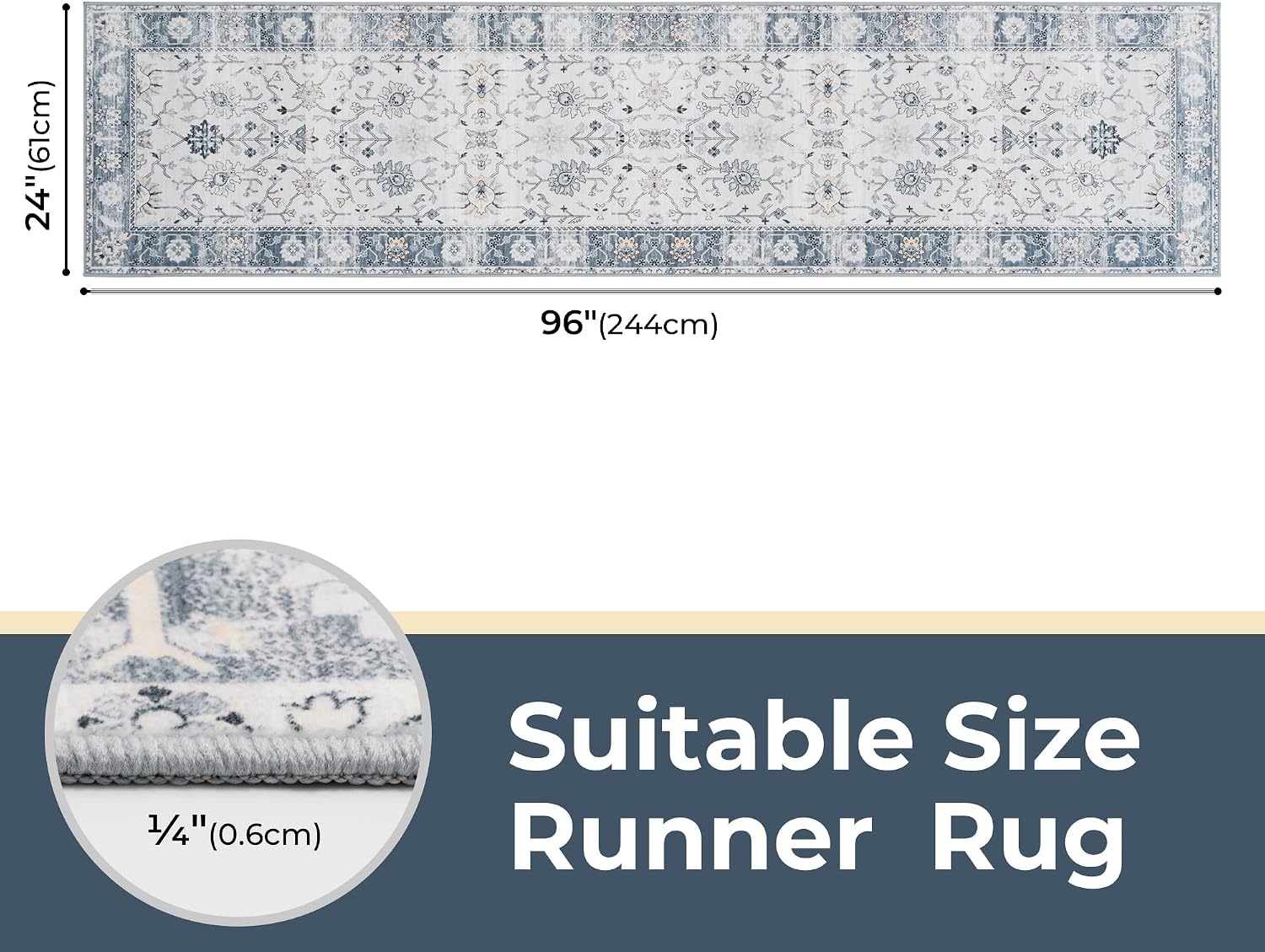 image:imageGRANNY SAYS Front Door Mat Indoor Entrance Indoor Doormat 28 x 4 Washable Mats Low Profile Stain Resistance Mat for Entryway NonSlip Long Doormat Black Boho FloralBlue