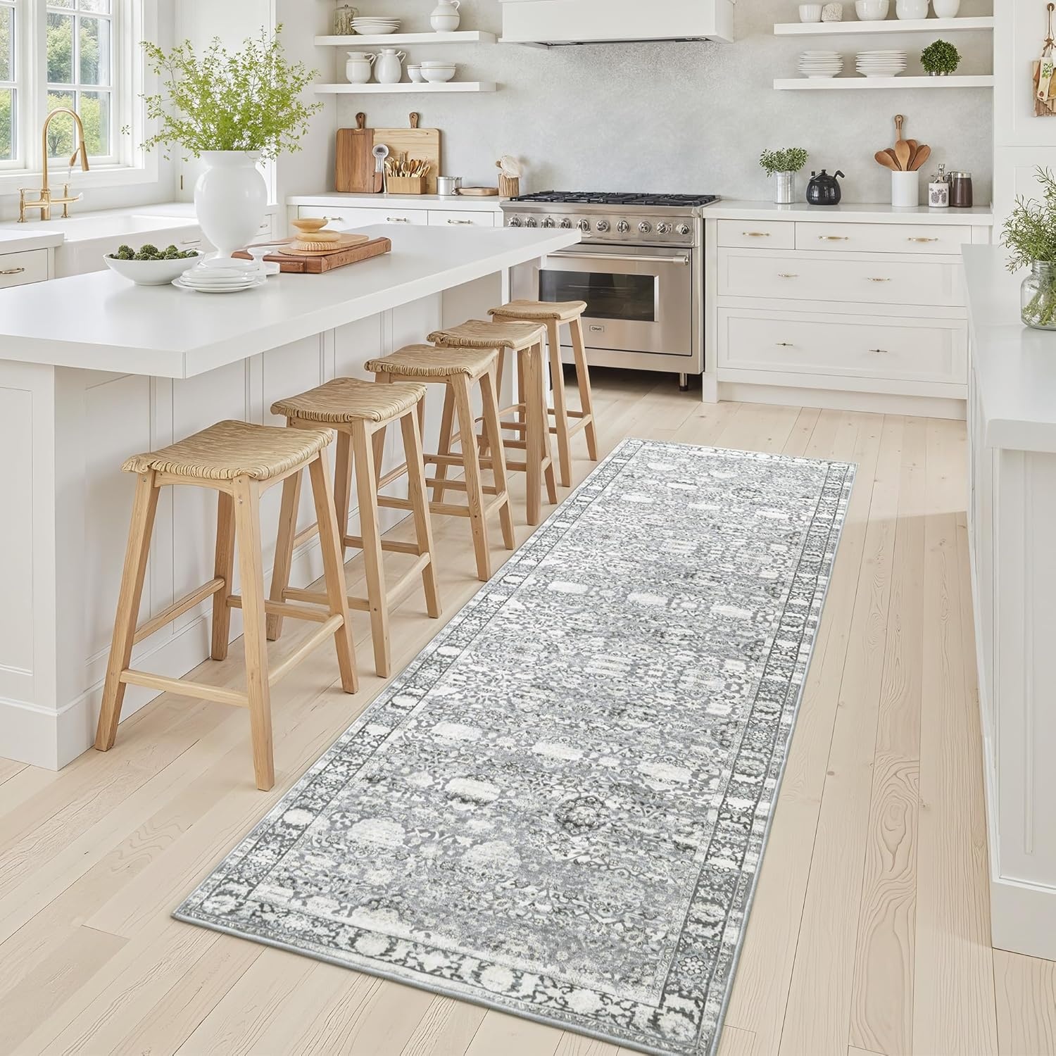 image:imageGRANNY SAYS Front Door Mat Indoor Entrance Indoor Doormat 28 x 4 Washable Mats Low Profile Stain Resistance Mat for Entryway NonSlip Long Doormat Black Boho FloralGrey