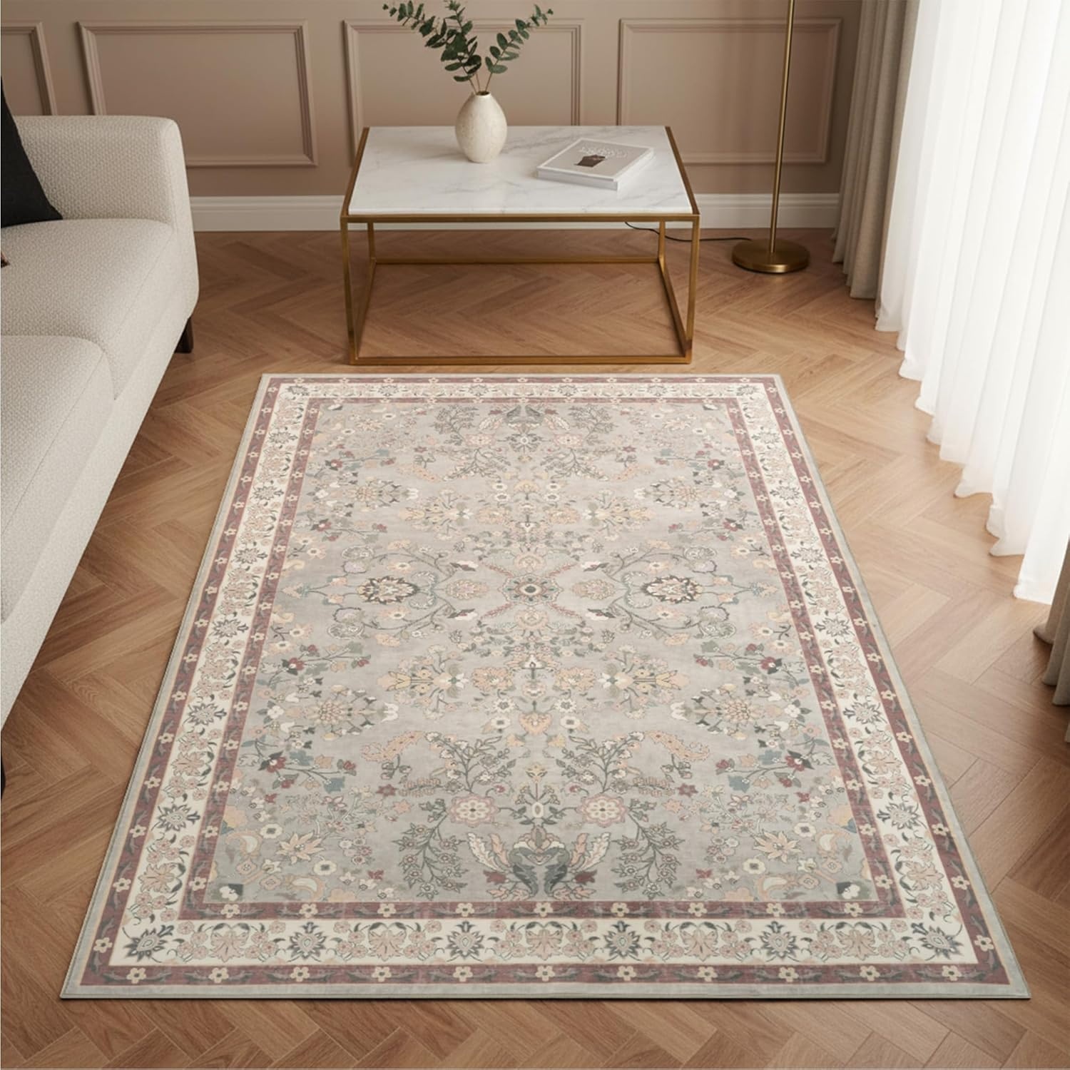 image:imageGRANNY SAYS Front Door Mat Indoor Entrance Indoor Doormat 28 x 4 Washable Mats Low Profile Stain Resistance Mat for Entryway NonSlip Long Doormat Black Boho FloralBrown Flowers