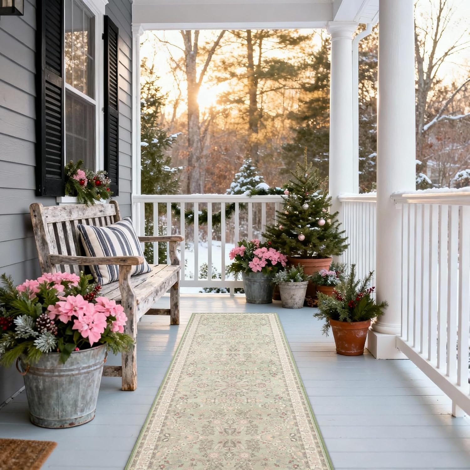 image:imageGRANNY SAYS Front Door Mat Indoor Entrance Indoor Doormat 28 x 4 Washable Mats Low Profile Stain Resistance Mat for Entryway NonSlip Long Doormat Black Boho FloralGreen