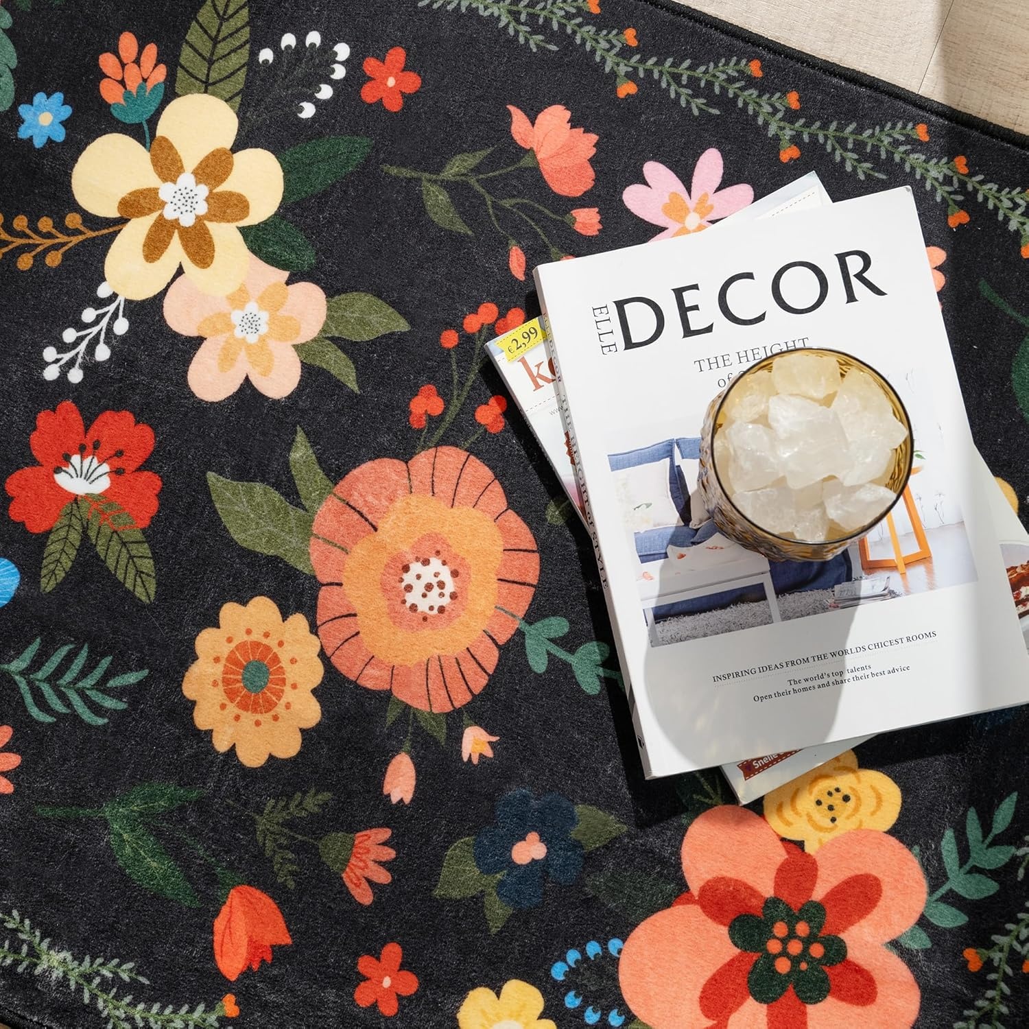 image:imageGRANNY SAYS Front Door Mat Indoor Entrance Indoor Doormat 28 x 4 Washable Mats Low Profile Stain Resistance Mat for Entryway NonSlip Long Doormat Black Boho FloralBlack Flowers