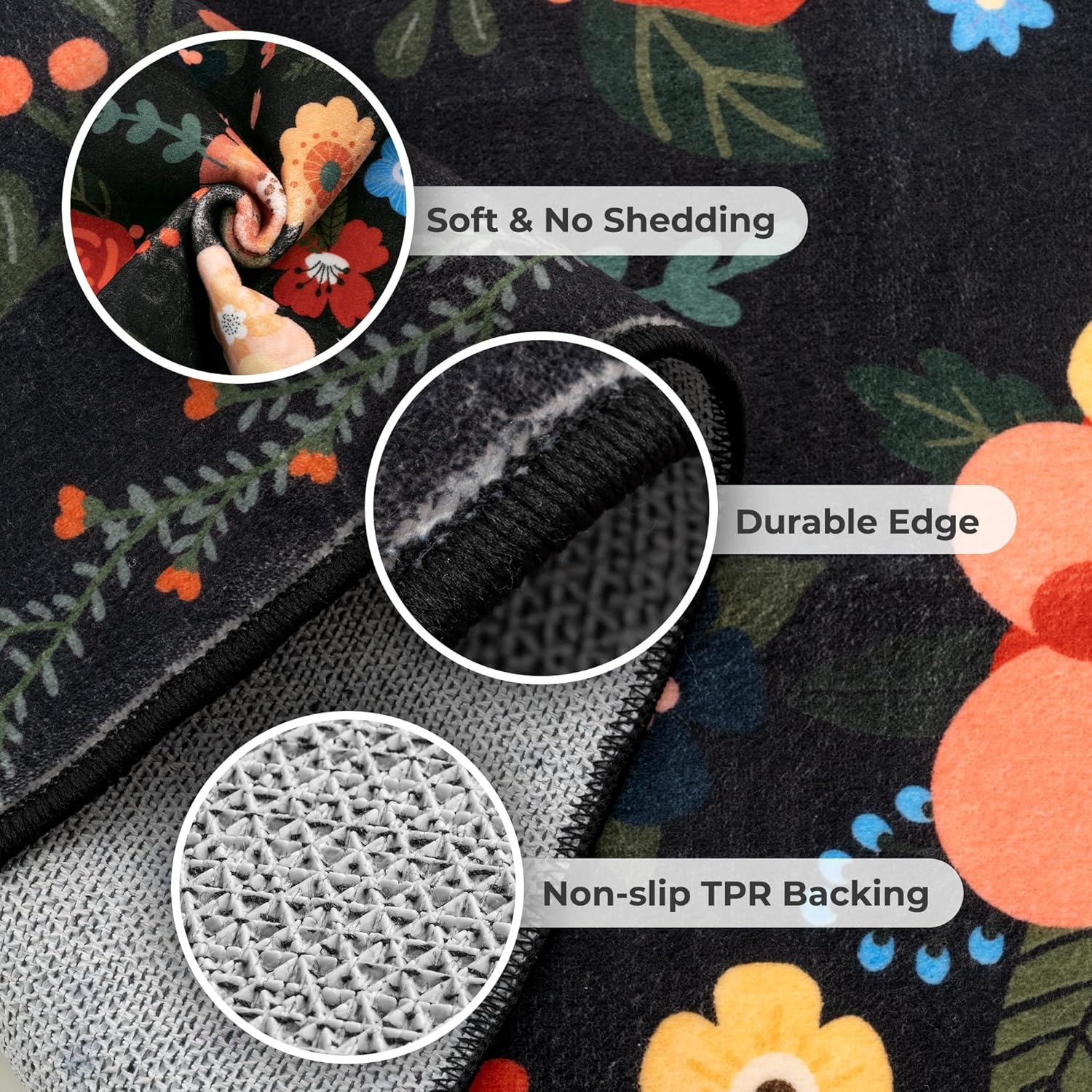 image:imageGRANNY SAYS Front Door Mat Indoor Entrance Indoor Doormat 28 x 4 Washable Mats Low Profile Stain Resistance Mat for Entryway NonSlip Long Doormat Black Boho FloralBlack Flowers