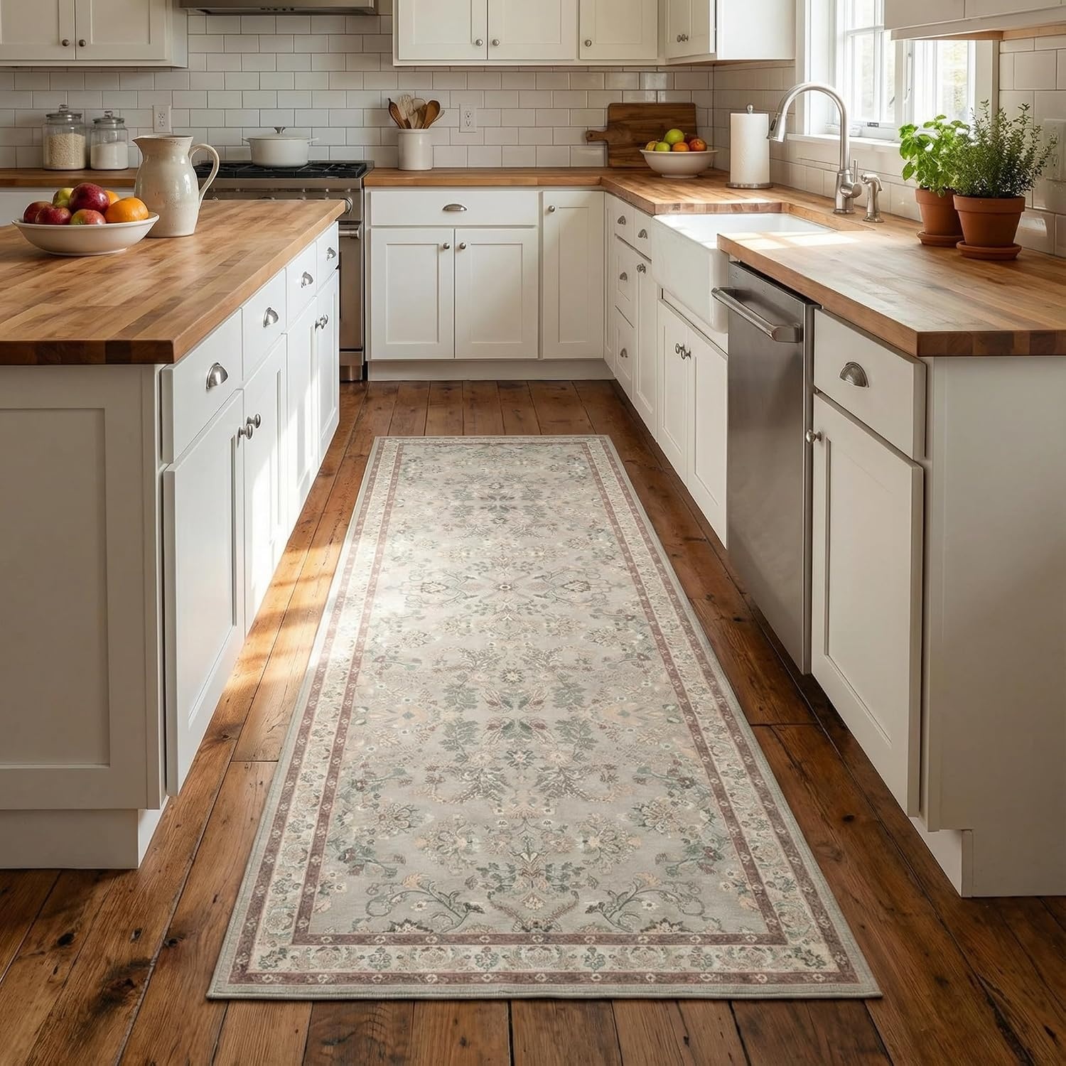 image:imageGRANNY SAYS Front Door Mat Indoor Entrance Indoor Doormat 28 x 4 Washable Mats Low Profile Stain Resistance Mat for Entryway NonSlip Long Doormat Black Boho FloralBrown Flowers