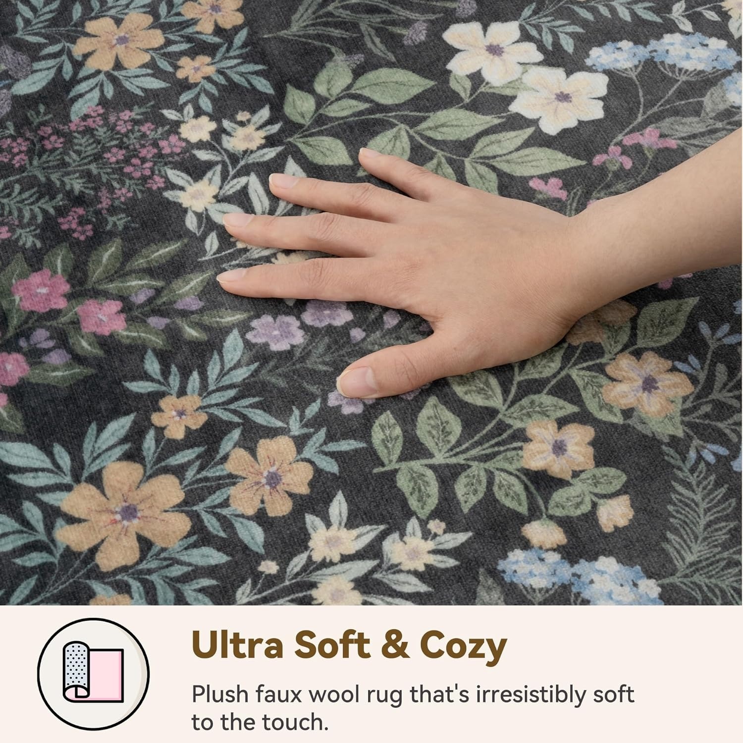 image:imageGRANNY SAYS Front Door Mat Indoor Entrance Indoor Doormat 28 x 4 Washable Mats Low Profile Stain Resistance Mat for Entryway NonSlip Long Doormat Black Boho FloralBlack Flowers2