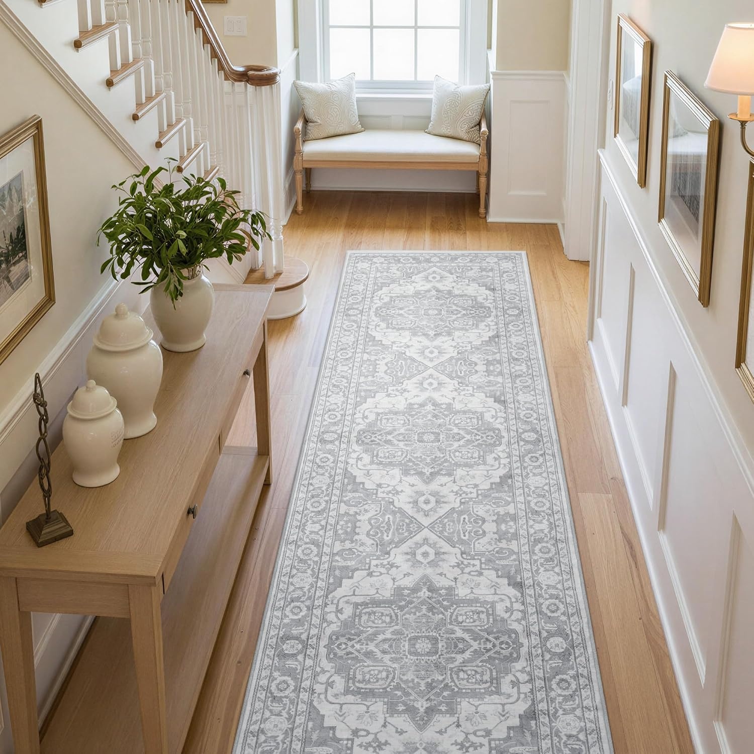 image:imageGRANNY SAYS Front Door Mat Indoor Entrance Indoor Doormat 28 x 4 Washable Mats Low Profile Stain Resistance Mat for Entryway NonSlip Long Doormat Black Boho FloralSilver Gray