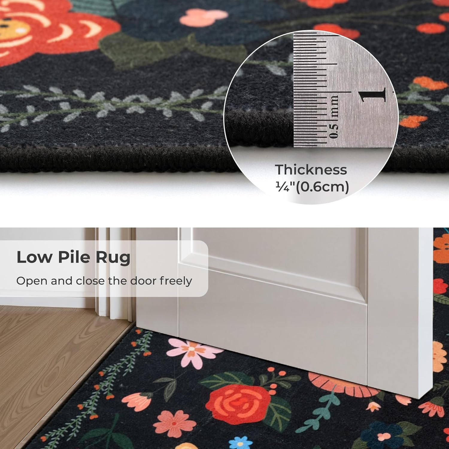 image:imageGRANNY SAYS Front Door Mat Indoor Entrance Indoor Doormat 28 x 4 Washable Mats Low Profile Stain Resistance Mat for Entryway NonSlip Long Doormat Black Boho FloralBlack Flowers
