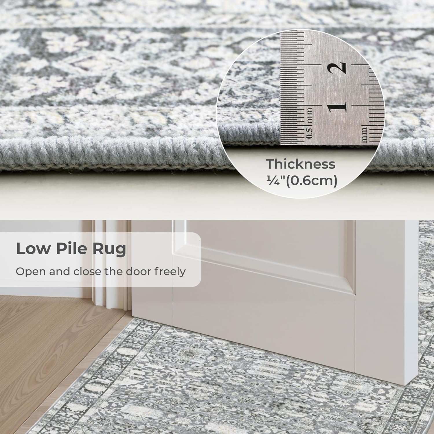 image:imageGRANNY SAYS Front Door Mat Indoor Entrance Indoor Doormat 28 x 4 Washable Mats Low Profile Stain Resistance Mat for Entryway NonSlip Long Doormat Black Boho FloralGrey