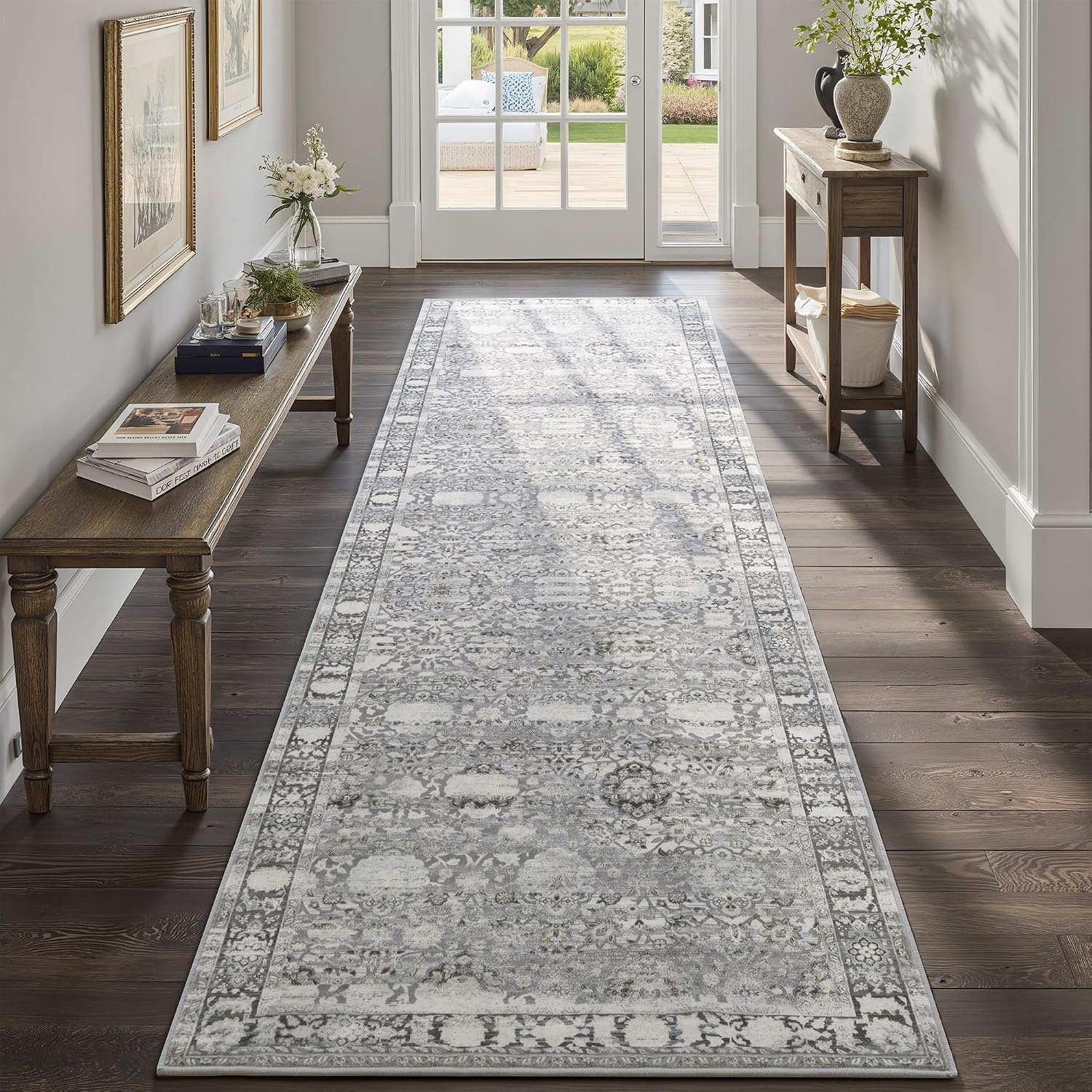 image:imageGRANNY SAYS Front Door Mat Indoor Entrance Indoor Doormat 28 x 4 Washable Mats Low Profile Stain Resistance Mat for Entryway NonSlip Long Doormat Black Boho FloralGrey