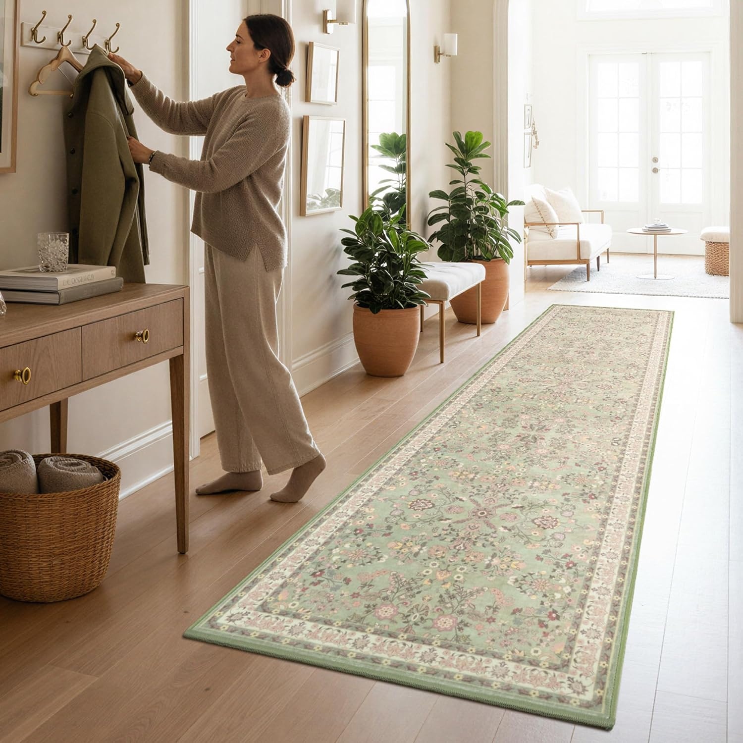 image:imageGRANNY SAYS Front Door Mat Indoor Entrance Indoor Doormat 28 x 4 Washable Mats Low Profile Stain Resistance Mat for Entryway NonSlip Long Doormat Black Boho FloralGreen
