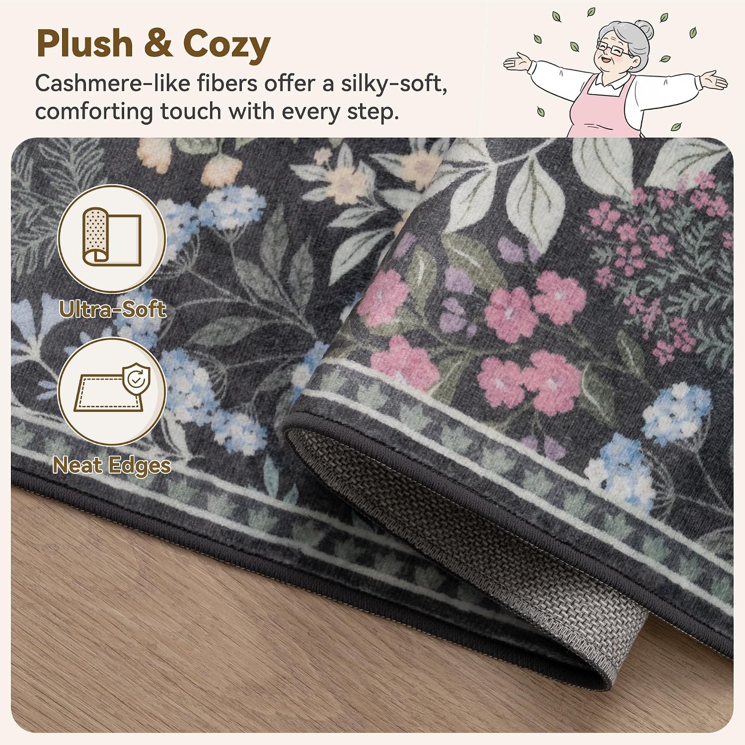 image:imageGRANNY SAYS Front Door Mat Indoor Entrance Indoor Doormat 28 x 4 Washable Mats Low Profile Stain Resistance Mat for Entryway NonSlip Long Doormat Black Boho FloralBlack Flowers2