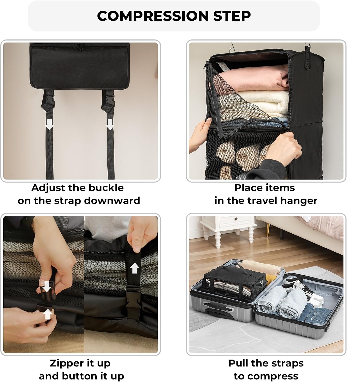 image:imageGRANNY SAYS Hanging Packing Cubes for Travel Large Portable Hanging Suitcase Organizer Foldable Compression Luggage Organizer Bags for Clothes Carry on Closet Suitcase XLBlue Travel ShelvesBlack