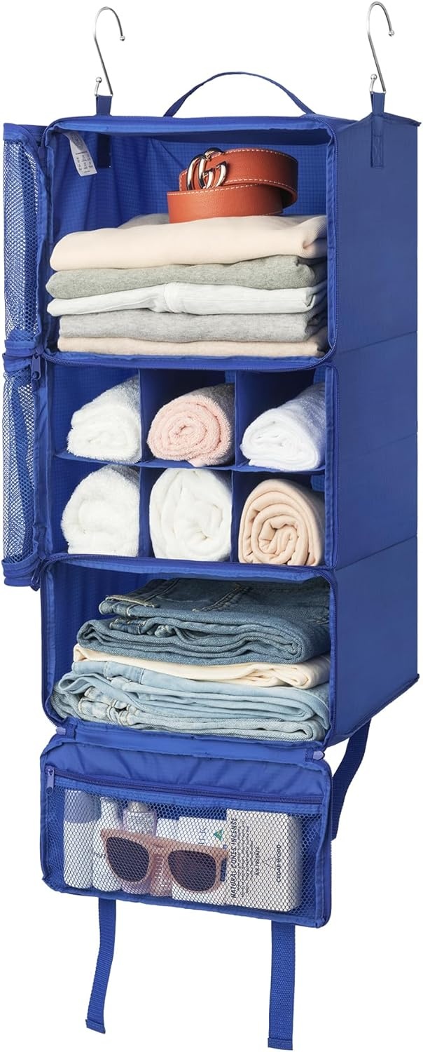 image:imageGRANNY SAYS Hanging Packing Cubes for Travel Large Portable Hanging Suitcase Organizer Foldable Compression Luggage Organizer Bags for Clothes Carry on Closet Suitcase XLBlue Travel ShelvesBlue