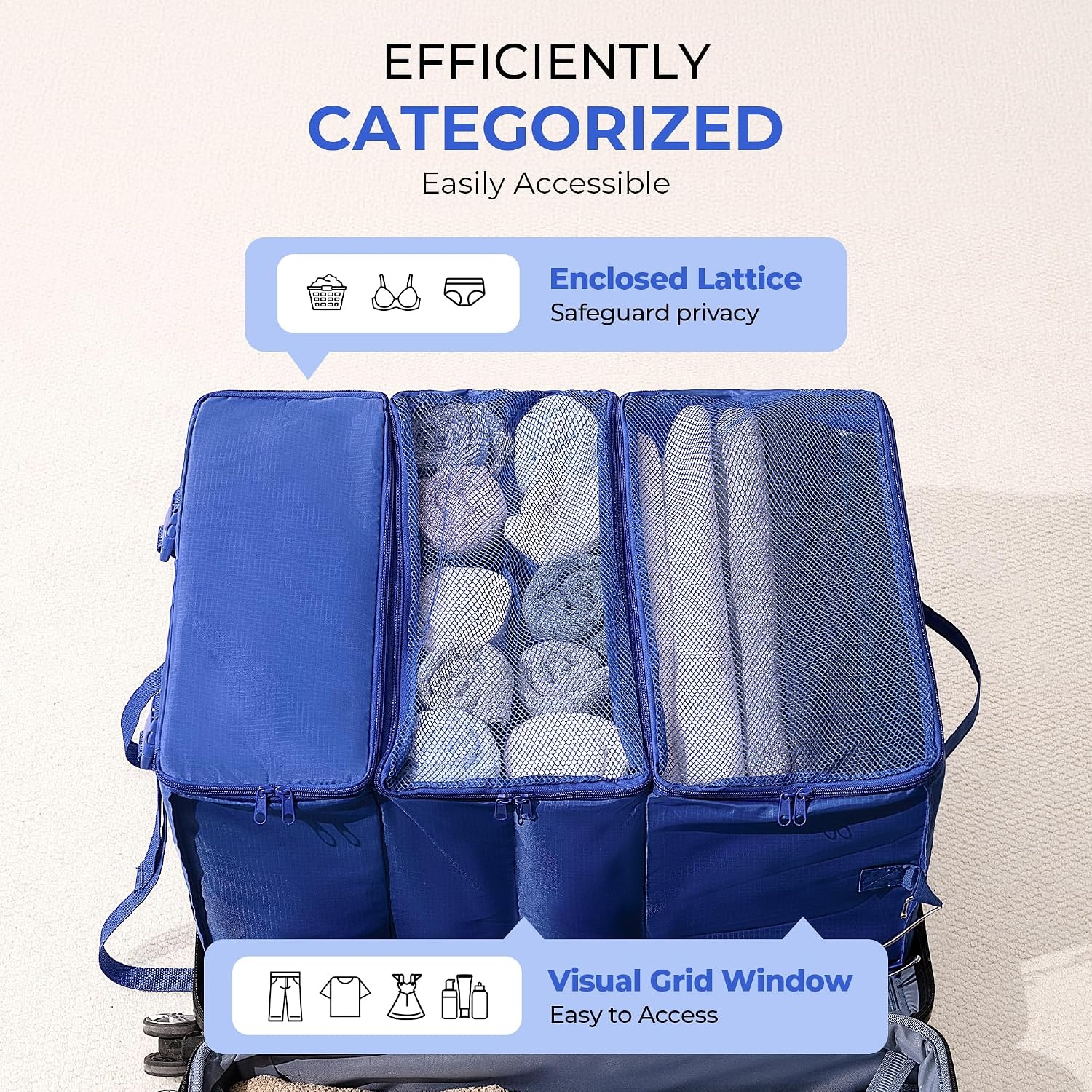 image:imageGRANNY SAYS Hanging Packing Cubes for Travel Large Portable Hanging Suitcase Organizer Foldable Compression Luggage Organizer Bags for Clothes Carry on Closet Suitcase XLBlue Travel ShelvesBlue