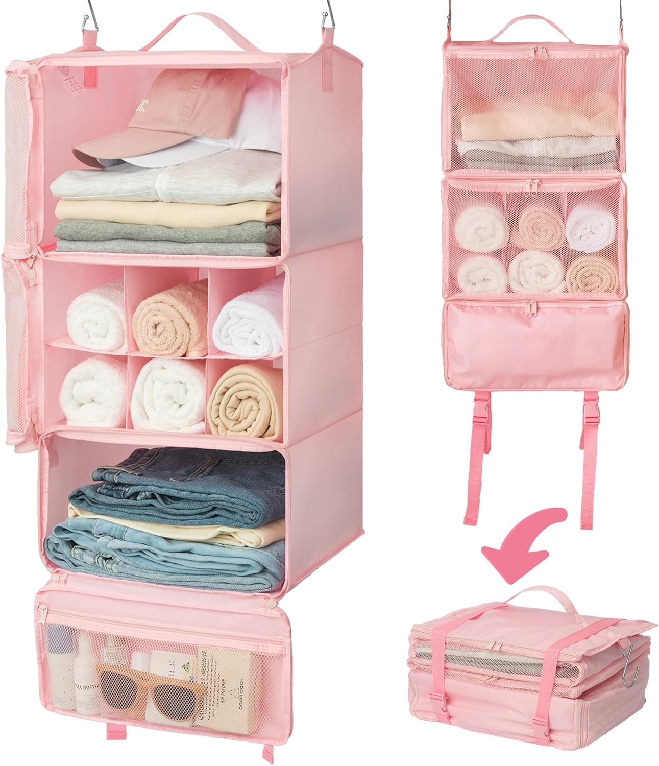 image:imageGRANNY SAYS Hanging Packing Cubes for Travel Large Portable Hanging Suitcase Organizer Foldable Compression Luggage Organizer Bags for Clothes Carry on Closet Suitcase XLBlue Travel ShelvesPink