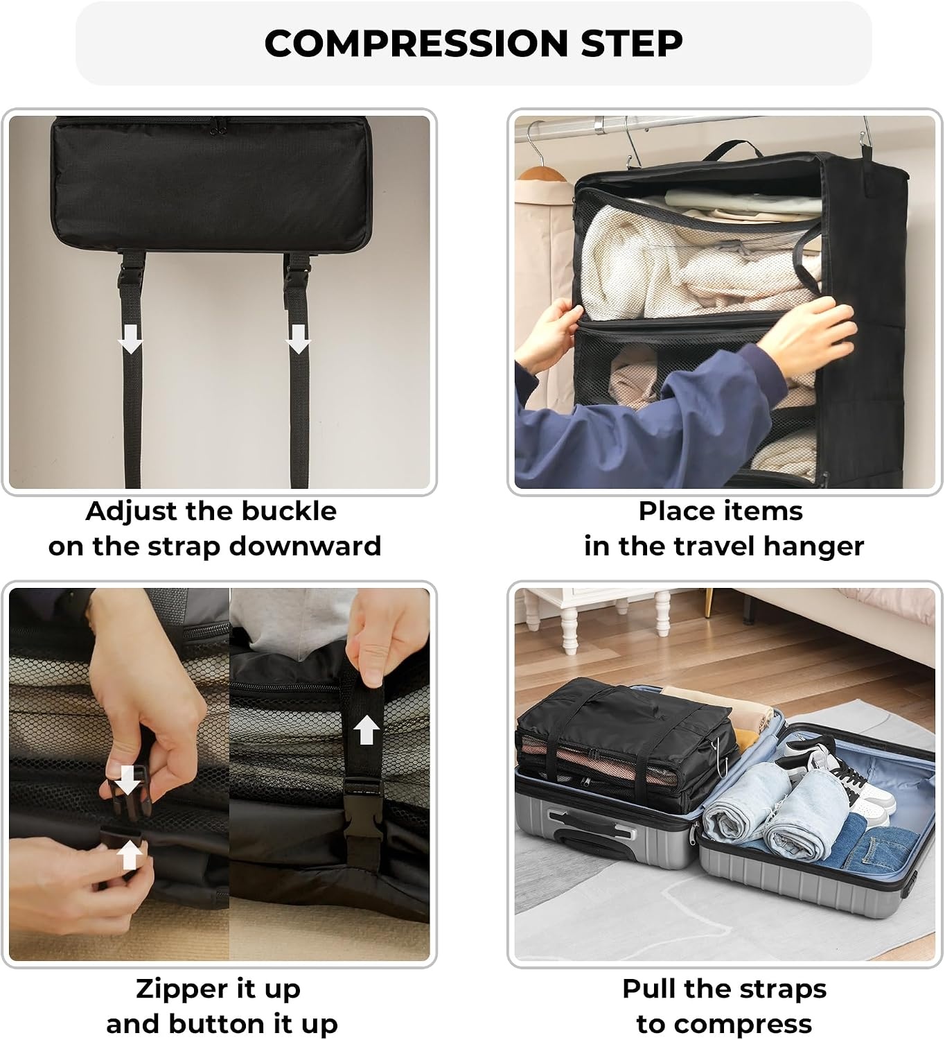 image:imageGRANNY SAYS Hanging Packing Cubes for Travel Large Portable Hanging Suitcase Organizer Foldable Compression Luggage Organizer Bags for Clothes Carry on Closet Suitcase XLBlue Travel ShelvesBlack