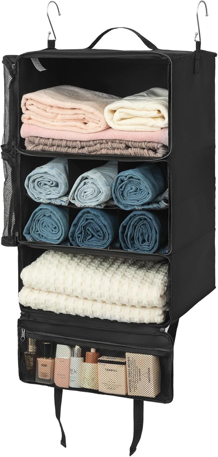 image:imageGRANNY SAYS Hanging Packing Cubes for Travel Large Portable Hanging Suitcase Organizer Foldable Compression Luggage Organizer Bags for Clothes Carry on Closet Suitcase XLBlue Travel ShelvesBlack
