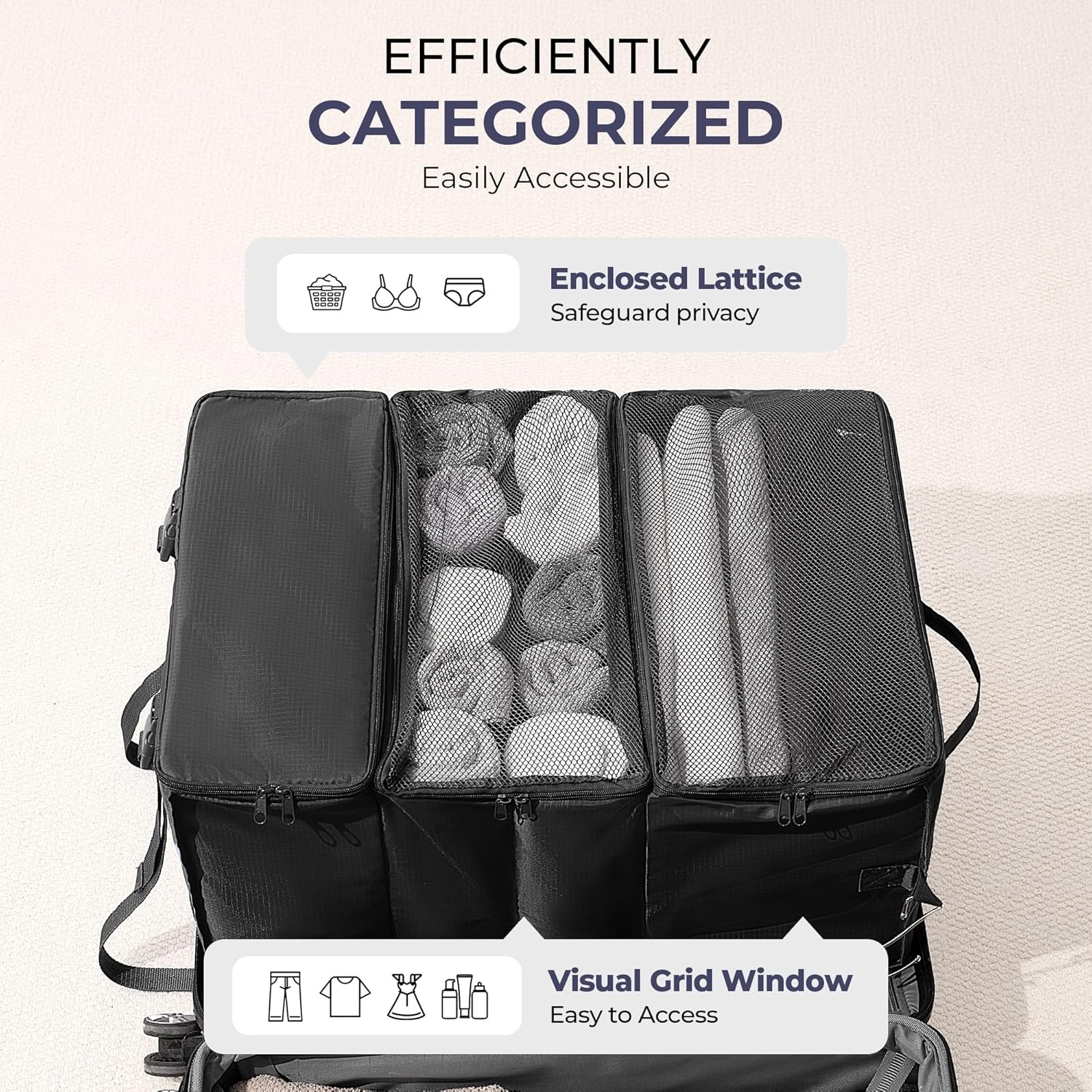 image:imageGRANNY SAYS Hanging Packing Cubes for Travel Large Portable Hanging Suitcase Organizer Foldable Compression Luggage Organizer Bags for Clothes Carry on Closet Suitcase XLBlue Travel ShelvesBlack