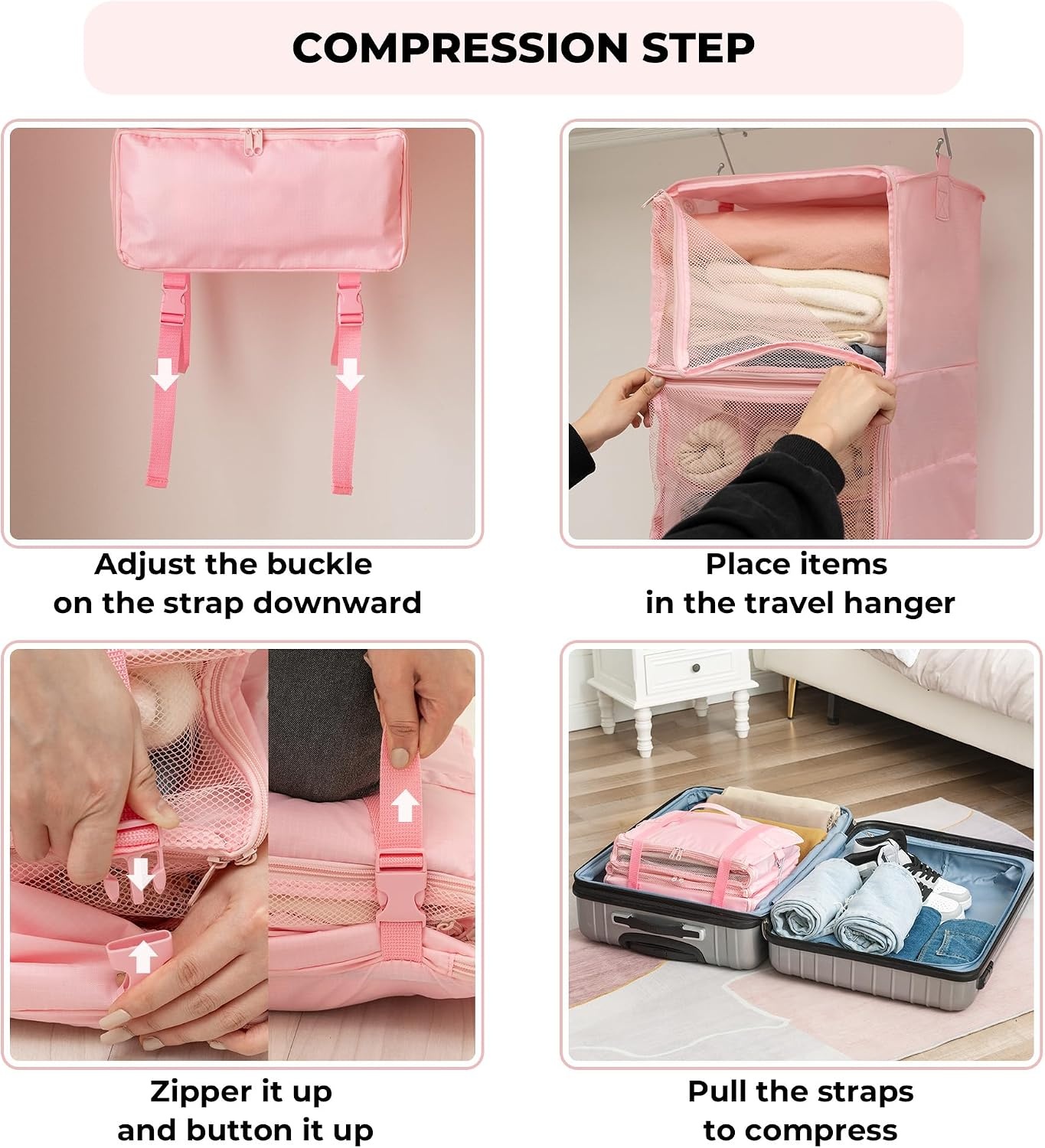 image:imageGRANNY SAYS Hanging Packing Cubes for Travel Large Portable Hanging Suitcase Organizer Foldable Compression Luggage Organizer Bags for Clothes Carry on Closet Suitcase XLBlue Travel ShelvesPink