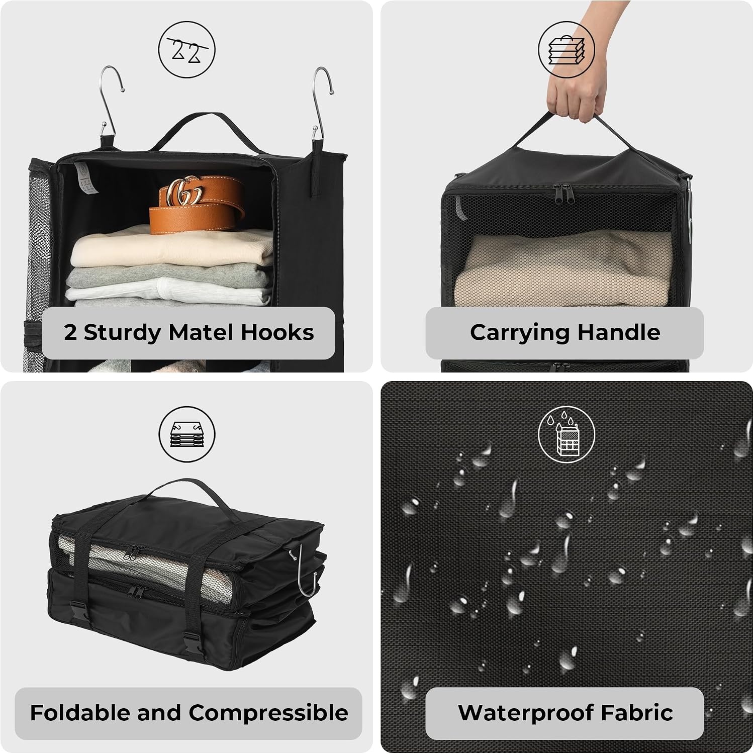 image:imageGRANNY SAYS Hanging Packing Cubes for Travel Large Portable Hanging Suitcase Organizer Foldable Compression Luggage Organizer Bags for Clothes Carry on Closet Suitcase XLBlue Travel ShelvesBlack