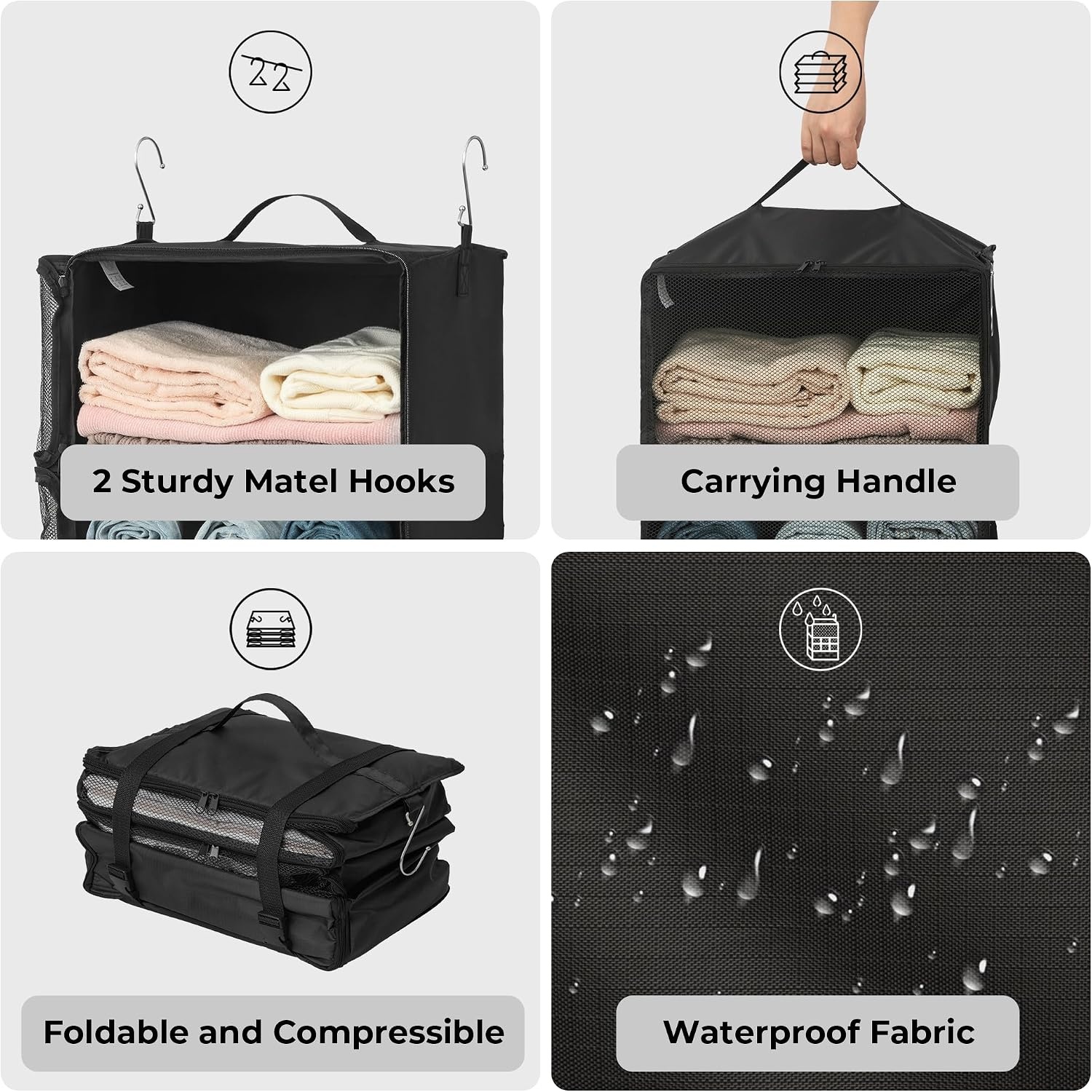 image:imageGRANNY SAYS Hanging Packing Cubes for Travel Large Portable Hanging Suitcase Organizer Foldable Compression Luggage Organizer Bags for Clothes Carry on Closet Suitcase XLBlue Travel ShelvesBlack