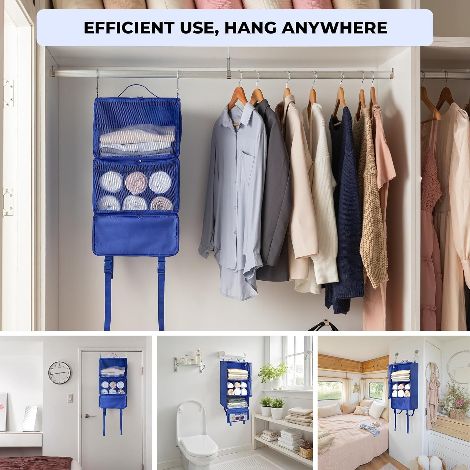 image:imageGRANNY SAYS Hanging Packing Cubes for Travel Large Portable Hanging Suitcase Organizer Foldable Compression Luggage Organizer Bags for Clothes Carry on Closet Suitcase XLBlue Travel ShelvesBlue