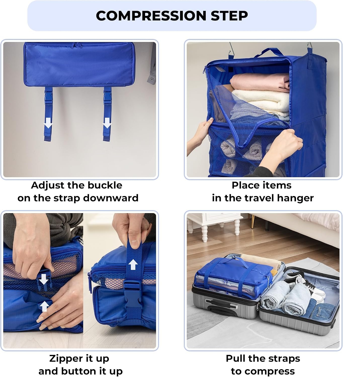 image:imageGRANNY SAYS Hanging Packing Cubes for Travel Large Portable Hanging Suitcase Organizer Foldable Compression Luggage Organizer Bags for Clothes Carry on Closet Suitcase XLBlue Travel ShelvesBlue