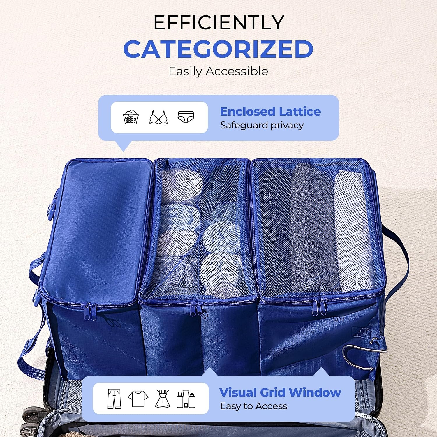 image:imageGRANNY SAYS Hanging Packing Cubes for Travel Large Portable Hanging Suitcase Organizer Foldable Compression Luggage Organizer Bags for Clothes Carry on Closet Suitcase XLBlue Travel ShelvesBlue