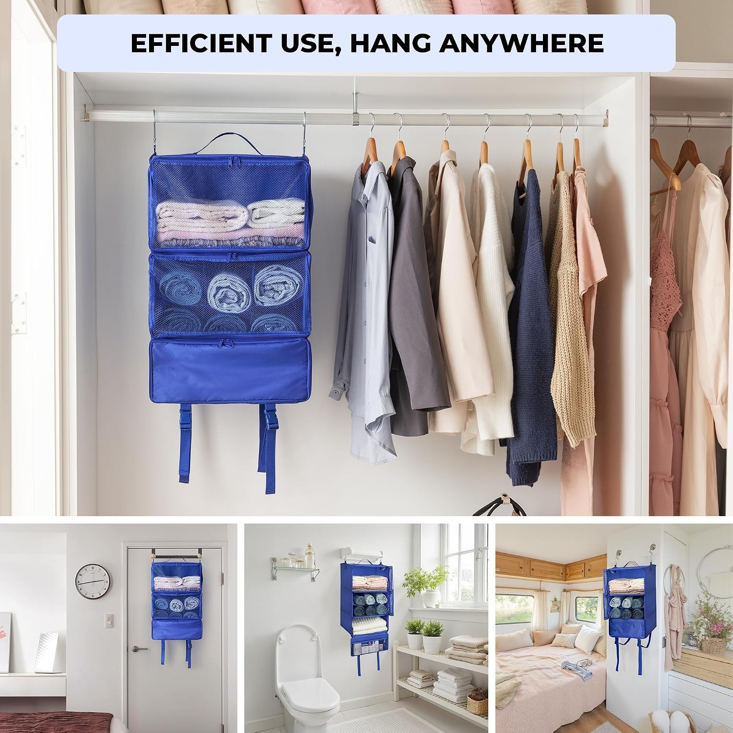 image:imageGRANNY SAYS Hanging Packing Cubes for Travel Large Portable Hanging Suitcase Organizer Foldable Compression Luggage Organizer Bags for Clothes Carry on Closet Suitcase XLBlue Travel ShelvesBlue