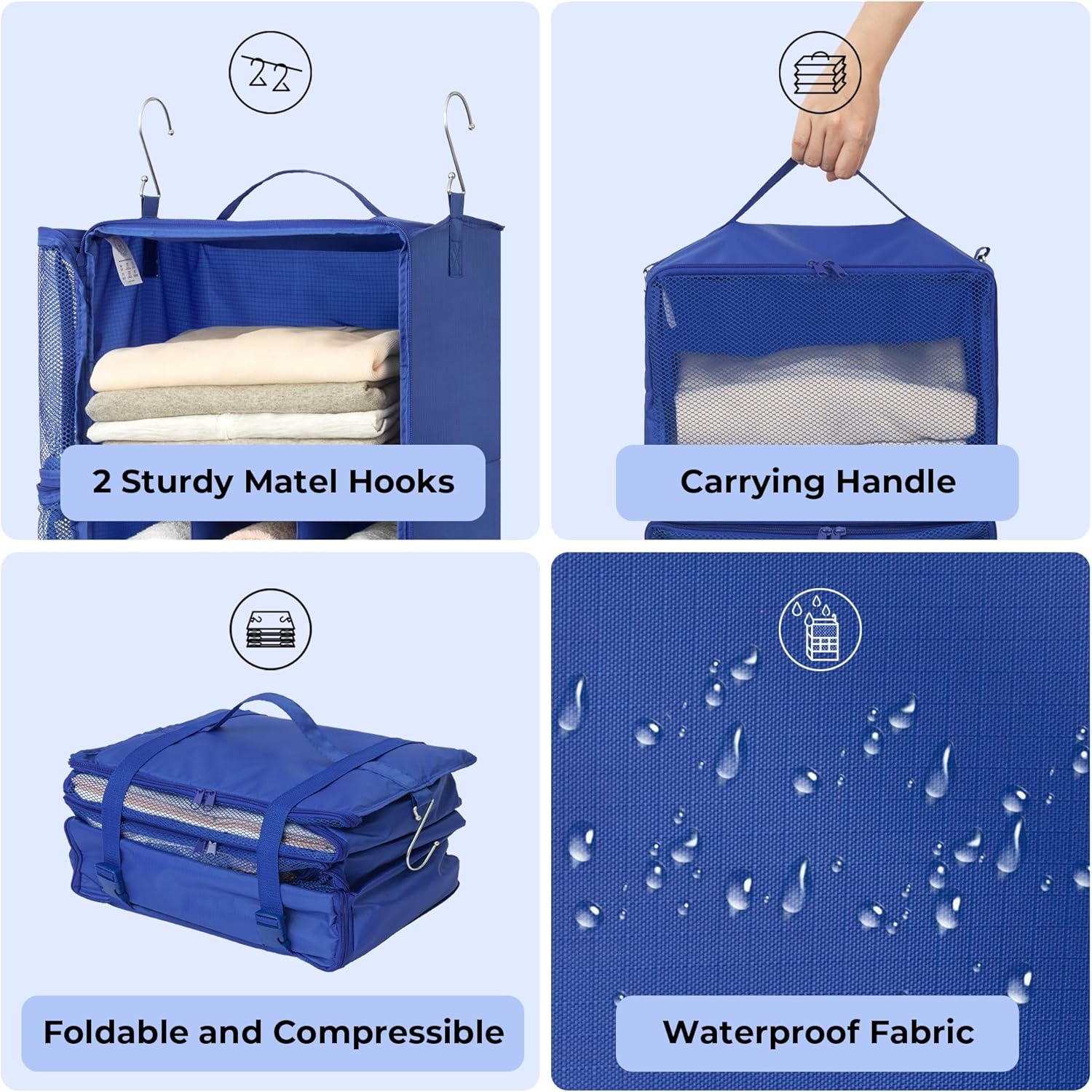 image:imageGRANNY SAYS Hanging Packing Cubes for Travel Large Portable Hanging Suitcase Organizer Foldable Compression Luggage Organizer Bags for Clothes Carry on Closet Suitcase XLBlue Travel ShelvesBlue