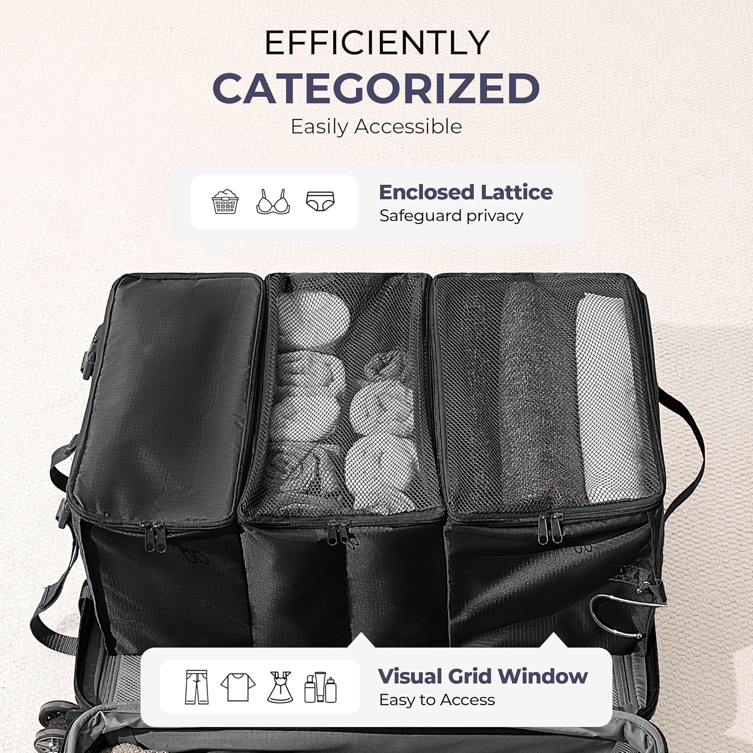 image:imageGRANNY SAYS Hanging Packing Cubes for Travel Large Portable Hanging Suitcase Organizer Foldable Compression Luggage Organizer Bags for Clothes Carry on Closet Suitcase XLBlue Travel ShelvesBlack