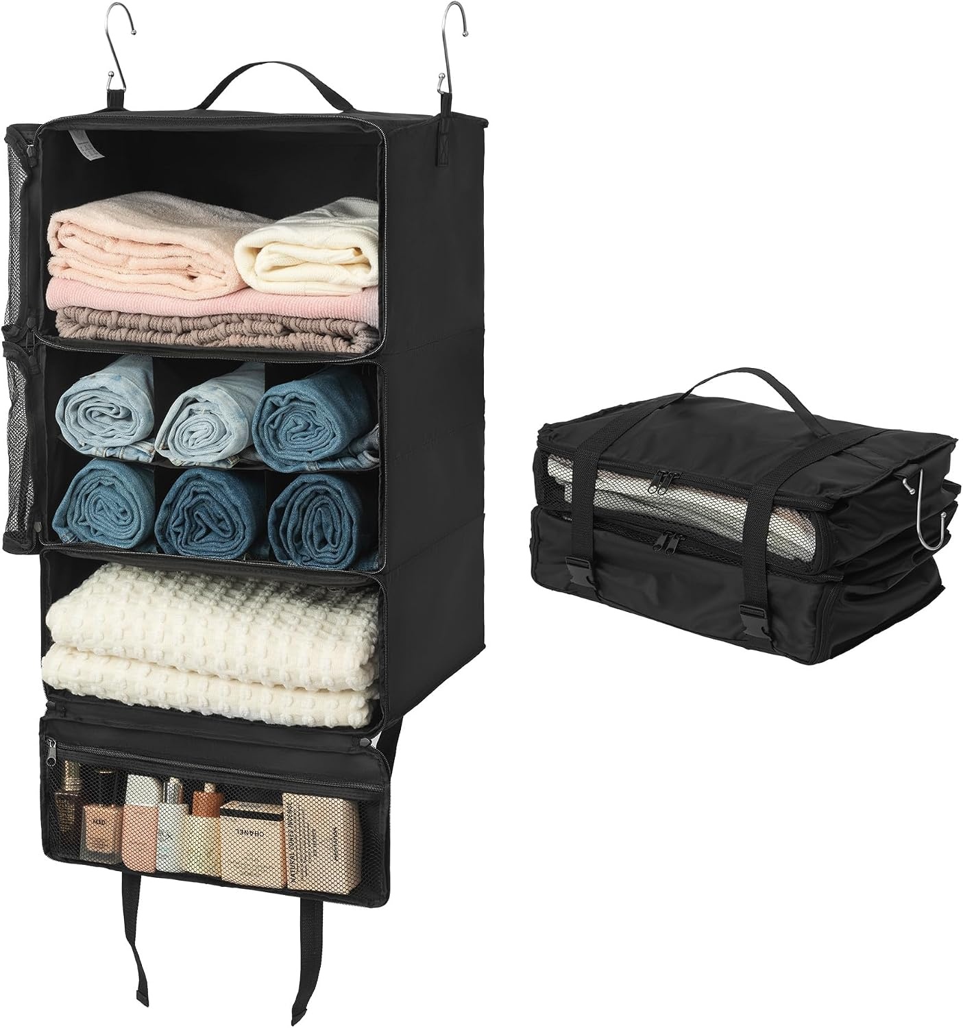 image:imageGRANNY SAYS Hanging Packing Cubes for Travel Large Portable Hanging Suitcase Organizer Foldable Compression Luggage Organizer Bags for Clothes Carry on Closet Suitcase XLBlue Travel ShelvesBlack