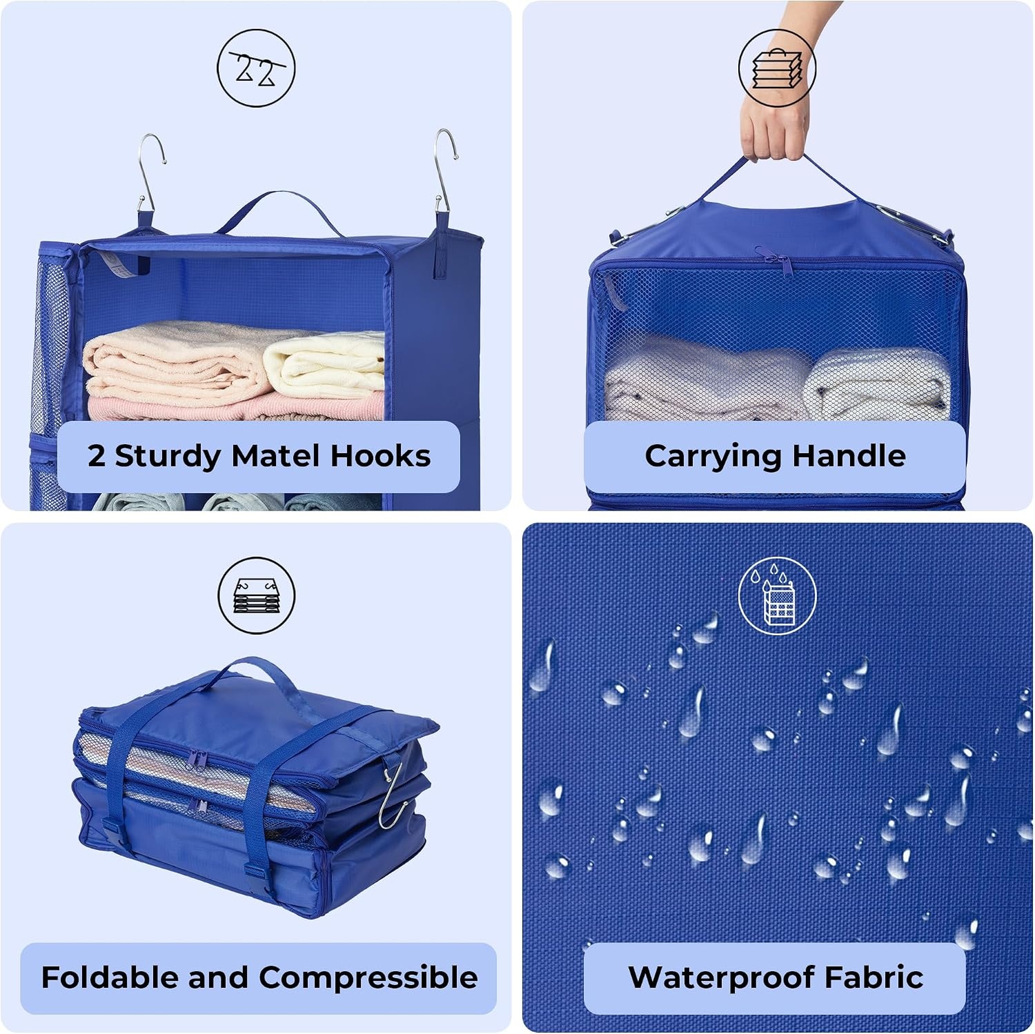 image:imageGRANNY SAYS Hanging Packing Cubes for Travel Large Portable Hanging Suitcase Organizer Foldable Compression Luggage Organizer Bags for Clothes Carry on Closet Suitcase XLBlue Travel ShelvesBlue
