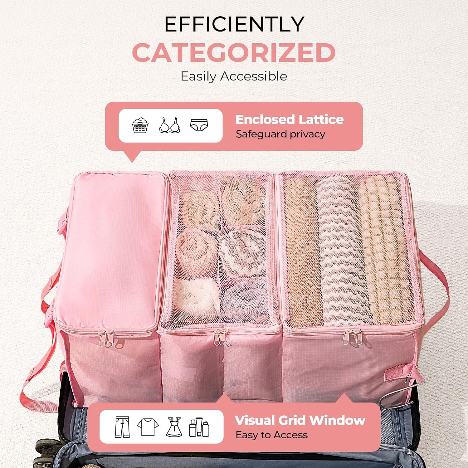 image:imageGRANNY SAYS Hanging Packing Cubes for Travel Large Portable Hanging Suitcase Organizer Foldable Compression Luggage Organizer Bags for Clothes Carry on Closet Suitcase XLBlue Travel ShelvesPink