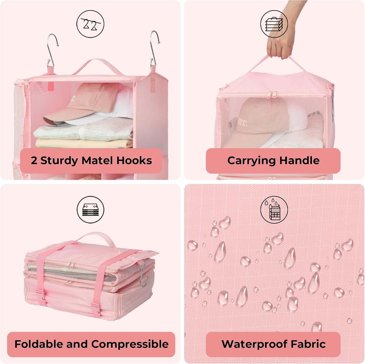 image:imageGRANNY SAYS Hanging Packing Cubes for Travel Large Portable Hanging Suitcase Organizer Foldable Compression Luggage Organizer Bags for Clothes Carry on Closet Suitcase XLBlue Travel ShelvesPink