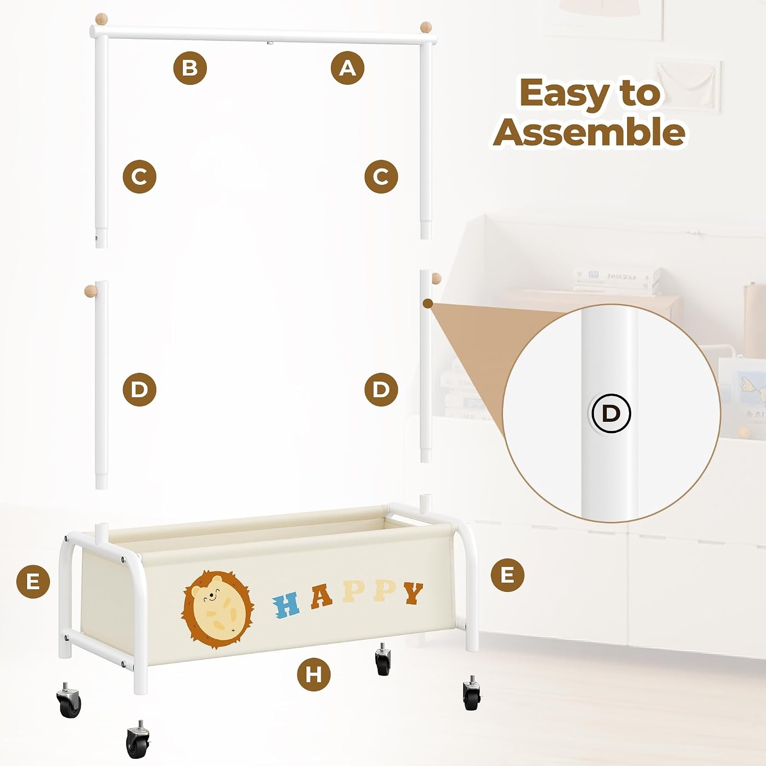 image:imageGRANNY SAYS Kids Clothing Rack with Basket Baby Closet Dress Up Storage Kids Closet Wardrobe Short Baby Clothes Rack Toddler Garment Rack for Coats Dress Up Costumes Princess Dresses Beige