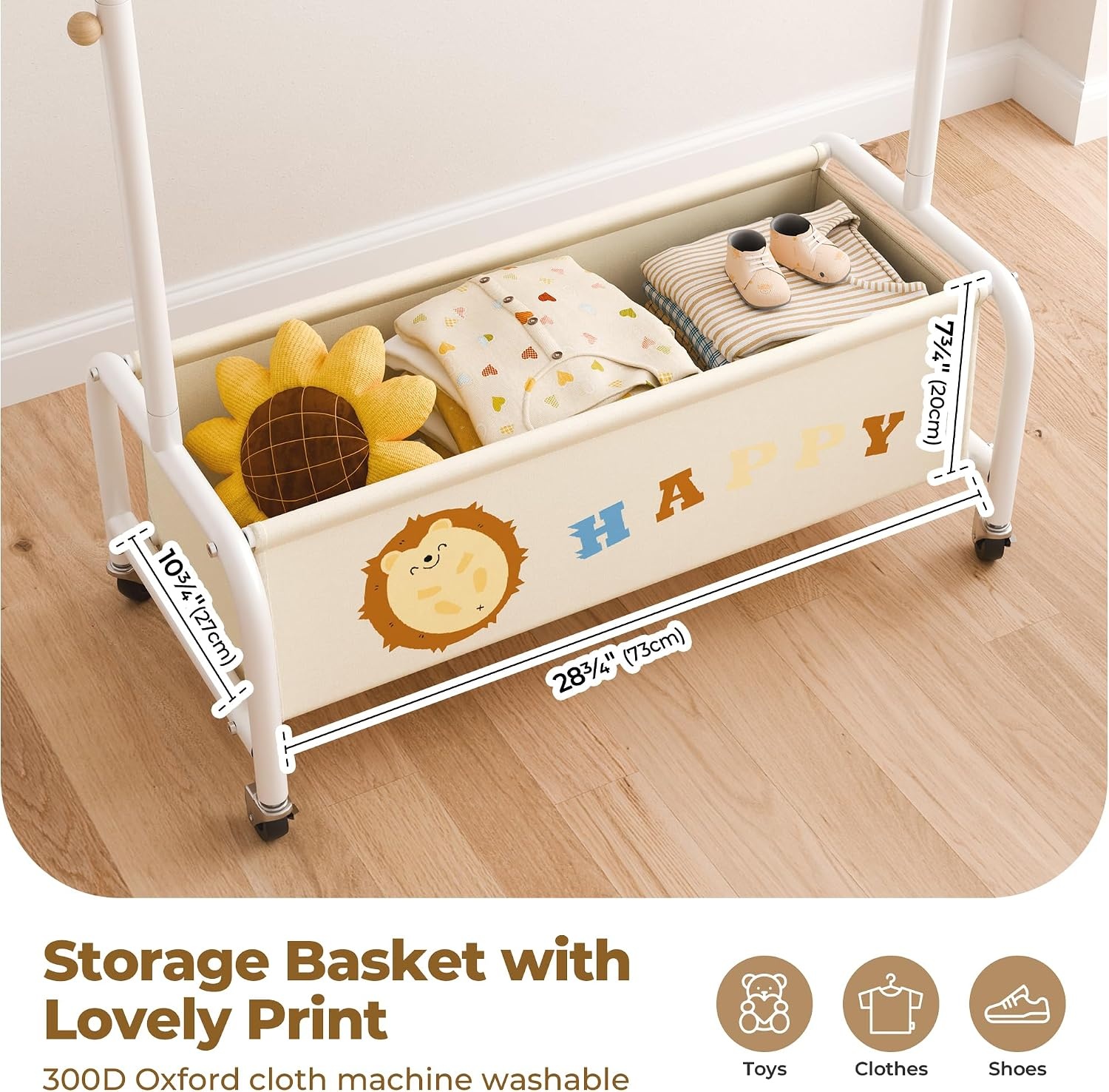 image:imageGRANNY SAYS Kids Clothing Rack with Basket Baby Closet Dress Up Storage Kids Closet Wardrobe Short Baby Clothes Rack Toddler Garment Rack for Coats Dress Up Costumes Princess Dresses Beige