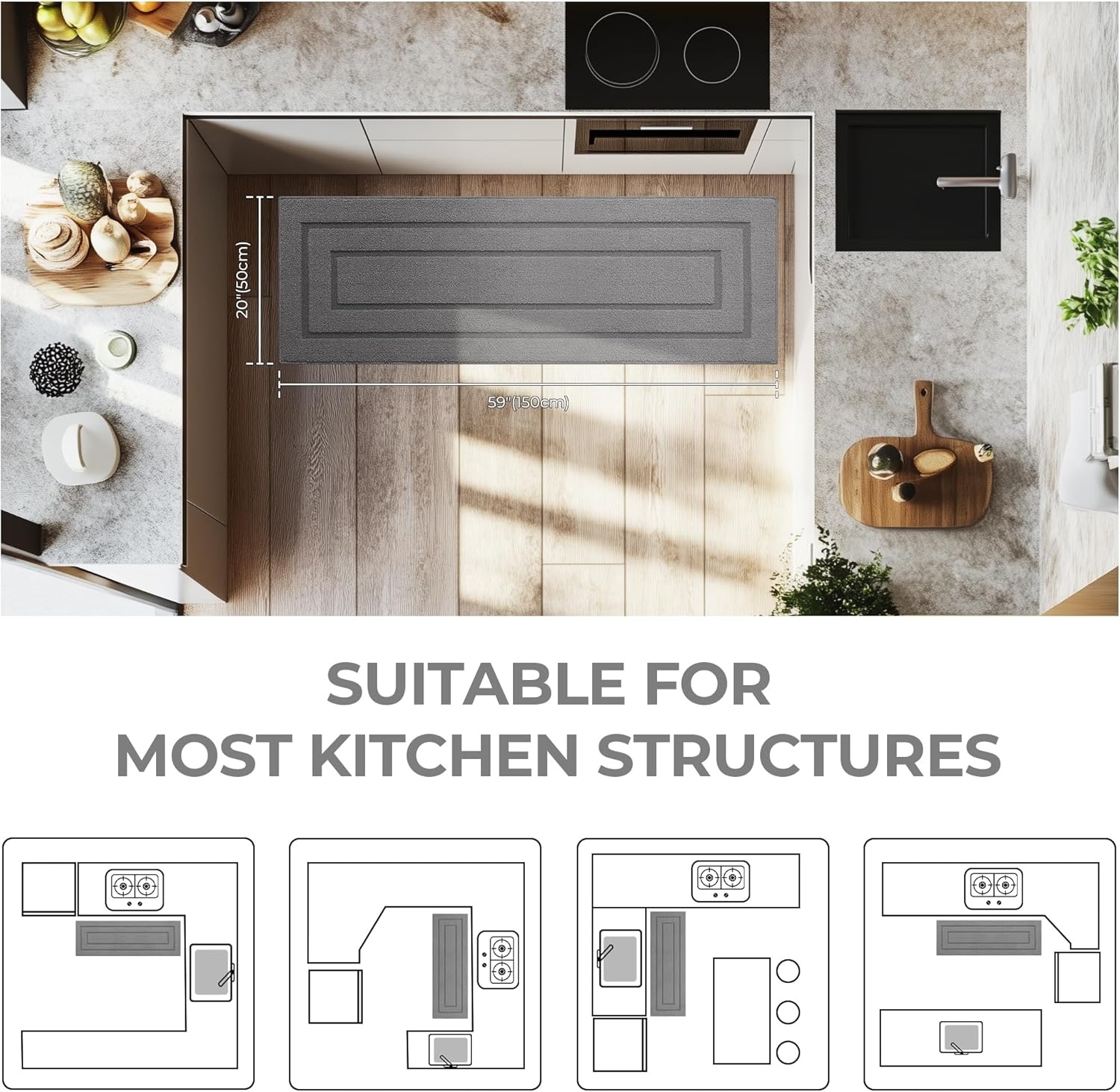 image:imageGRANNY SAYS Kitchen Mats for Floor Kitchen Rugs Non Slip Washable Runner Rugs for Kitchen Floor 47 x 177 Stain Resistant Comfort Standing Mat Made of 100 Polypropylene BlackAgrey