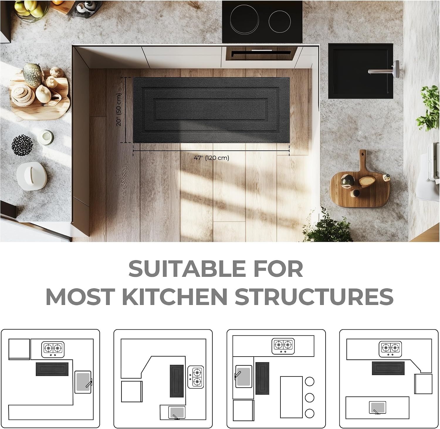 image:imageGRANNY SAYS Kitchen Mats for Floor Kitchen Rugs Non Slip Washable Runner Rugs for Kitchen Floor 47 x 177 Stain Resistant Comfort Standing Mat Made of 100 Polypropylene BlackAcharcoal Grey