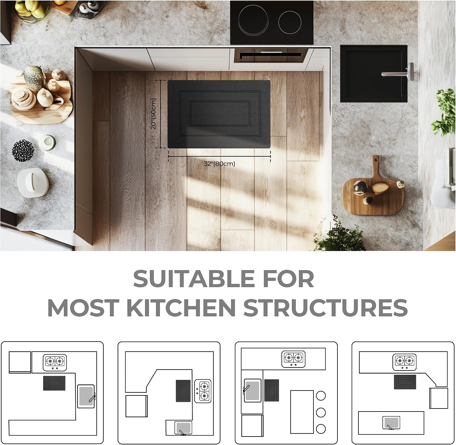 image:imageGRANNY SAYS Kitchen Mats for Floor Kitchen Rugs Non Slip Washable Runner Rugs for Kitchen Floor 47 x 177 Stain Resistant Comfort Standing Mat Made of 100 Polypropylene BlackAcharcoal Grey