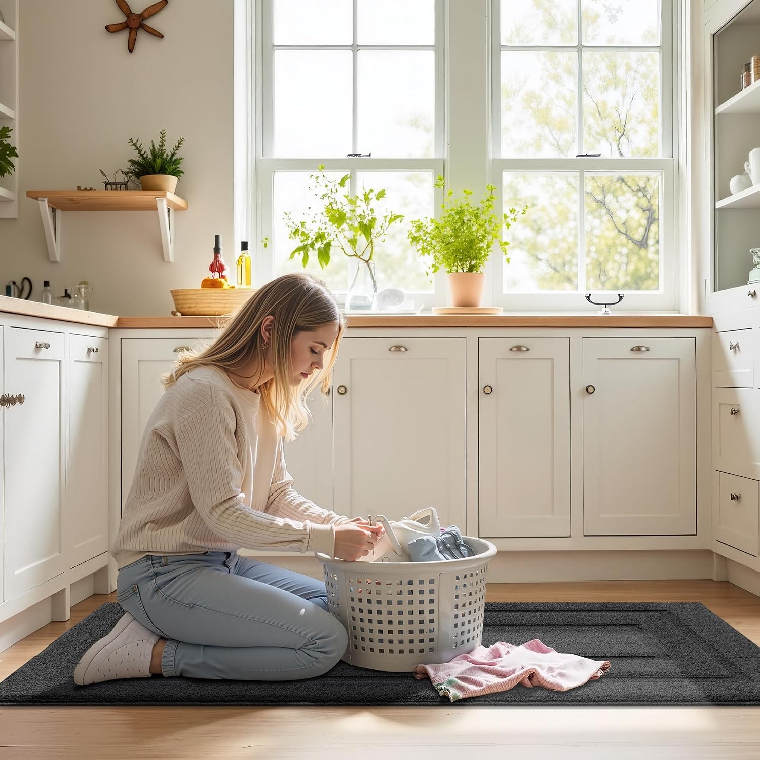image:imageGRANNY SAYS Kitchen Mats for Floor Kitchen Rugs Non Slip Washable Runner Rugs for Kitchen Floor 47 x 177 Stain Resistant Comfort Standing Mat Made of 100 Polypropylene BlackAcharcoal Grey
