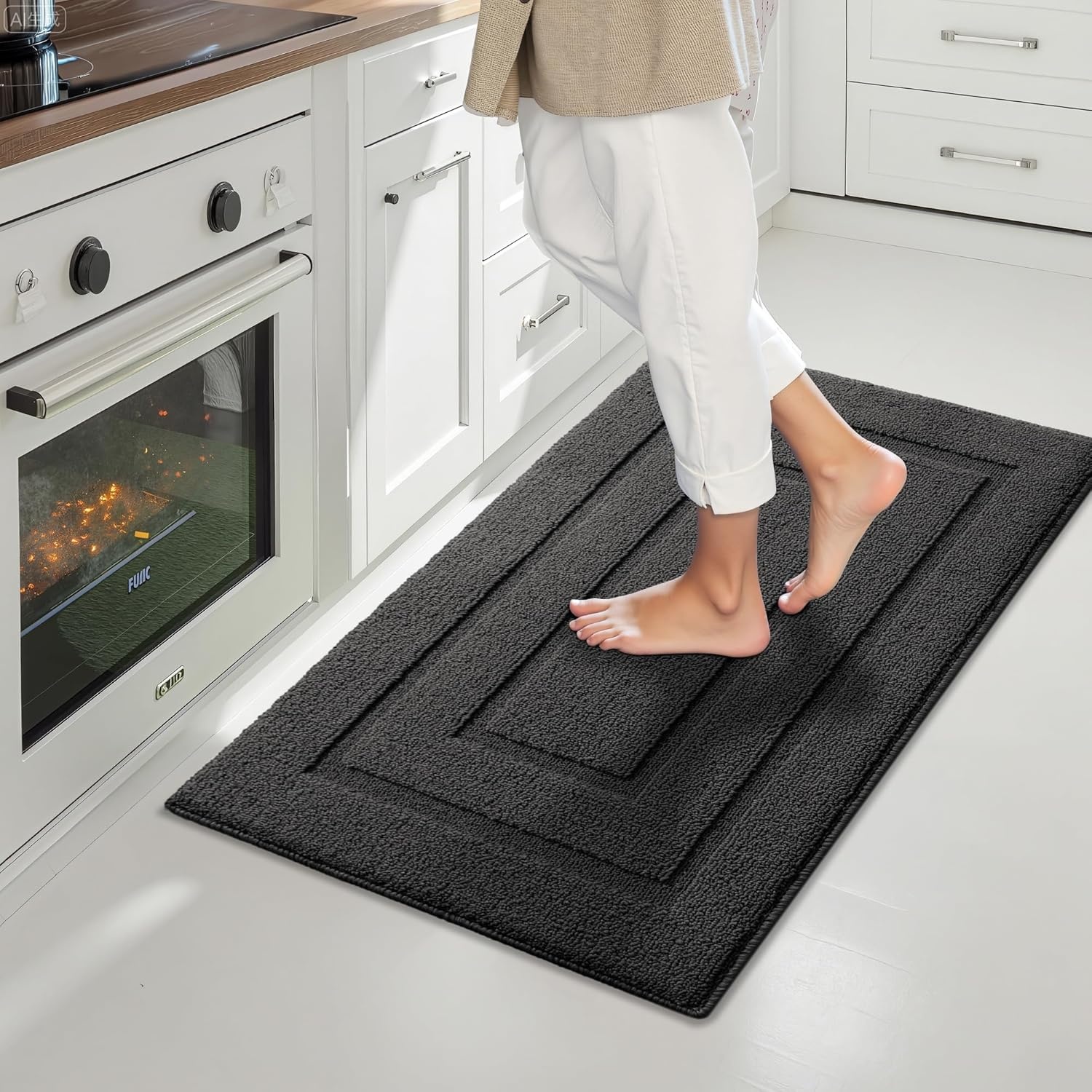 image:imageGRANNY SAYS Kitchen Mats for Floor Kitchen Rugs Non Slip Washable Runner Rugs for Kitchen Floor 47 x 177 Stain Resistant Comfort Standing Mat Made of 100 Polypropylene BlackAcharcoal Grey