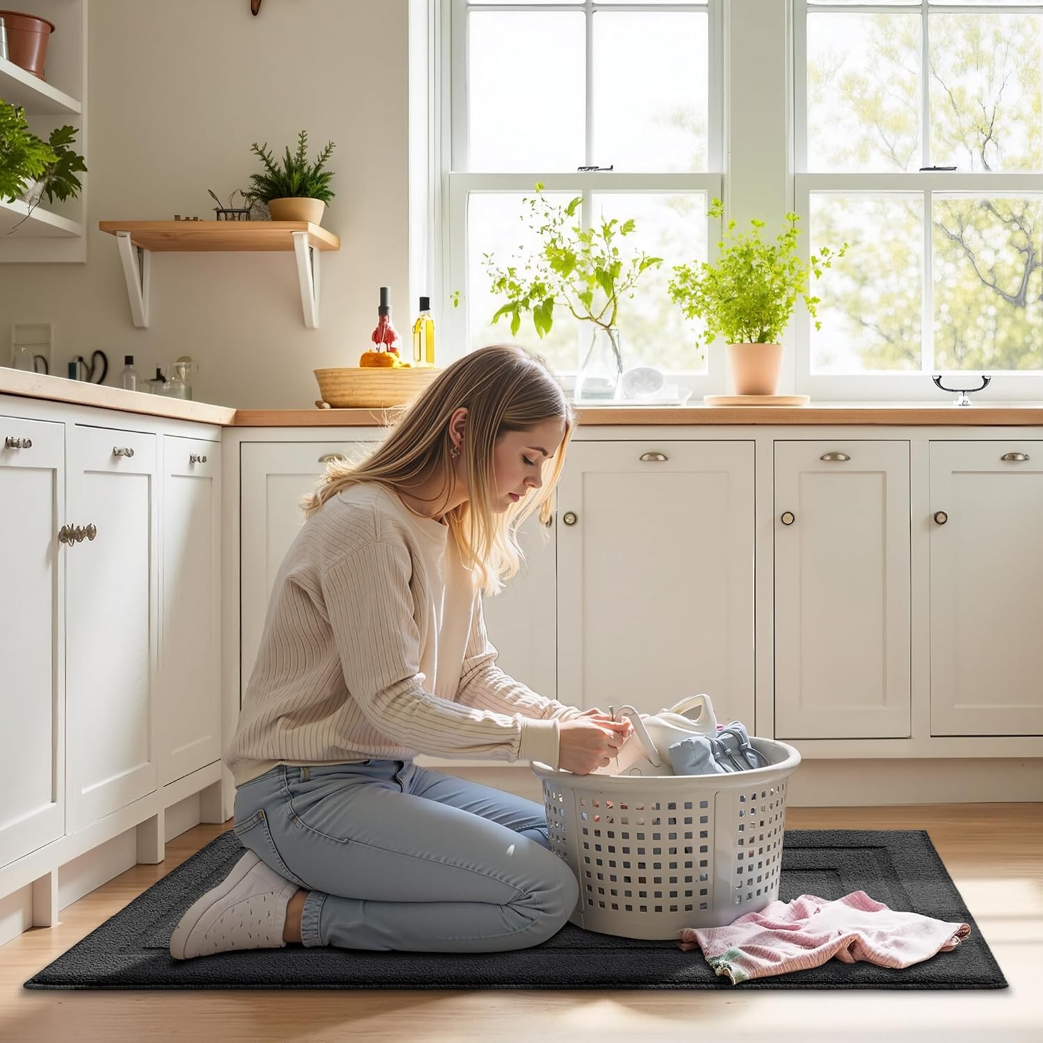 image:imageGRANNY SAYS Kitchen Mats for Floor Kitchen Rugs Non Slip Washable Runner Rugs for Kitchen Floor 47 x 177 Stain Resistant Comfort Standing Mat Made of 100 Polypropylene BlackAcharcoal Grey