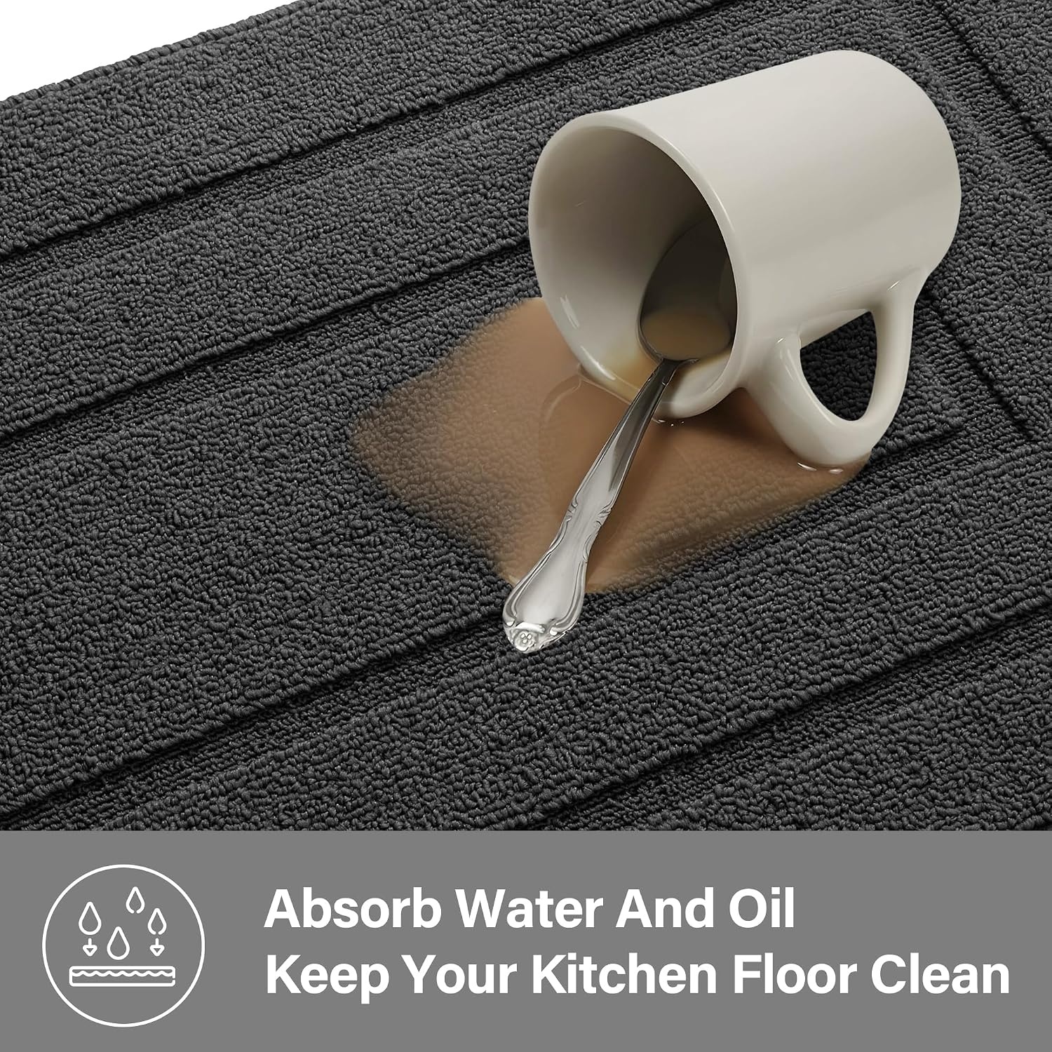 image:imageGRANNY SAYS Kitchen Mats for Floor Kitchen Rugs Non Slip Washable Runner Rugs for Kitchen Floor 47 x 177 Stain Resistant Comfort Standing Mat Made of 100 Polypropylene BlackAcharcoal Grey