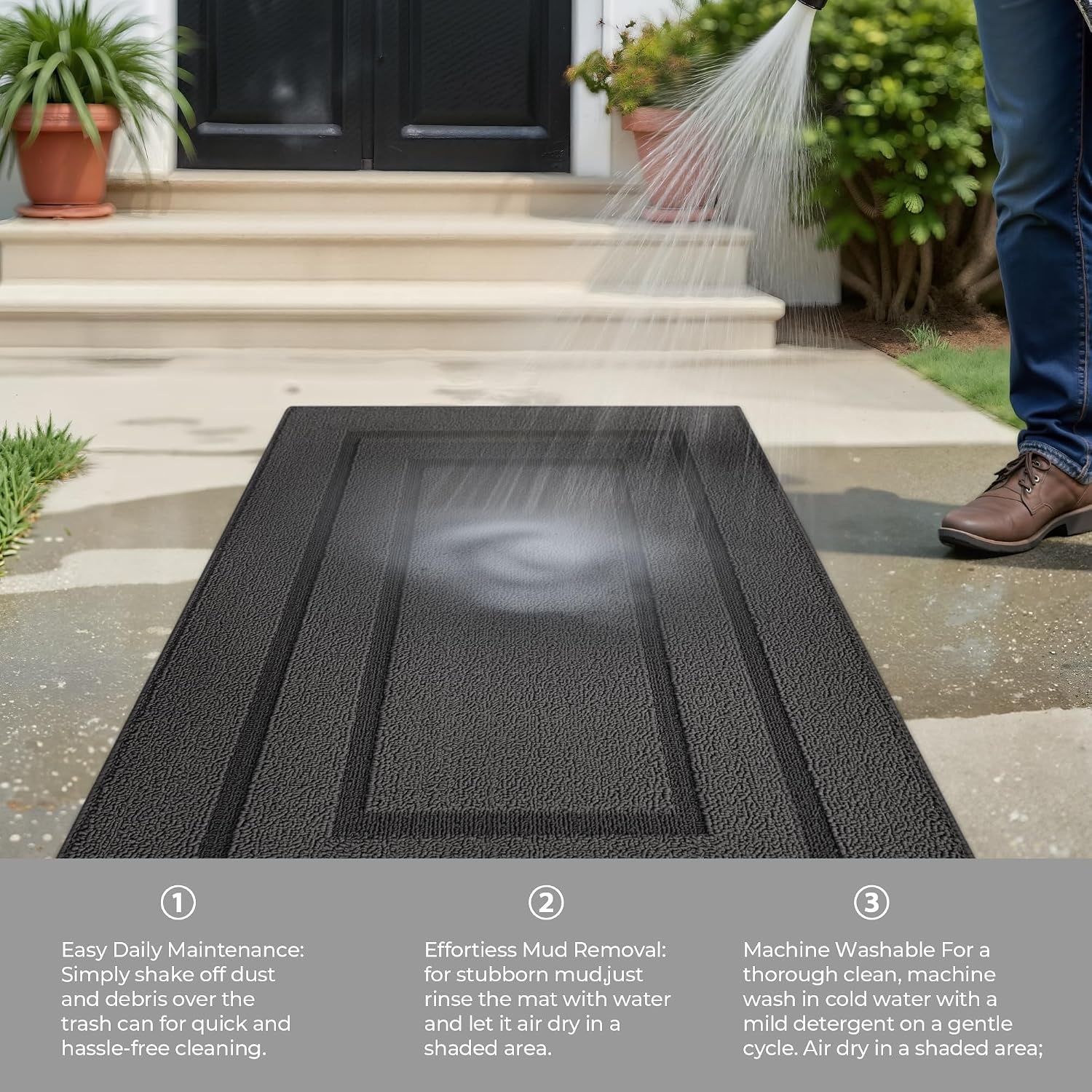 image:imageGRANNY SAYS Kitchen Mats for Floor Kitchen Rugs Non Slip Washable Runner Rugs for Kitchen Floor 47 x 177 Stain Resistant Comfort Standing Mat Made of 100 Polypropylene BlackAcharcoal Grey