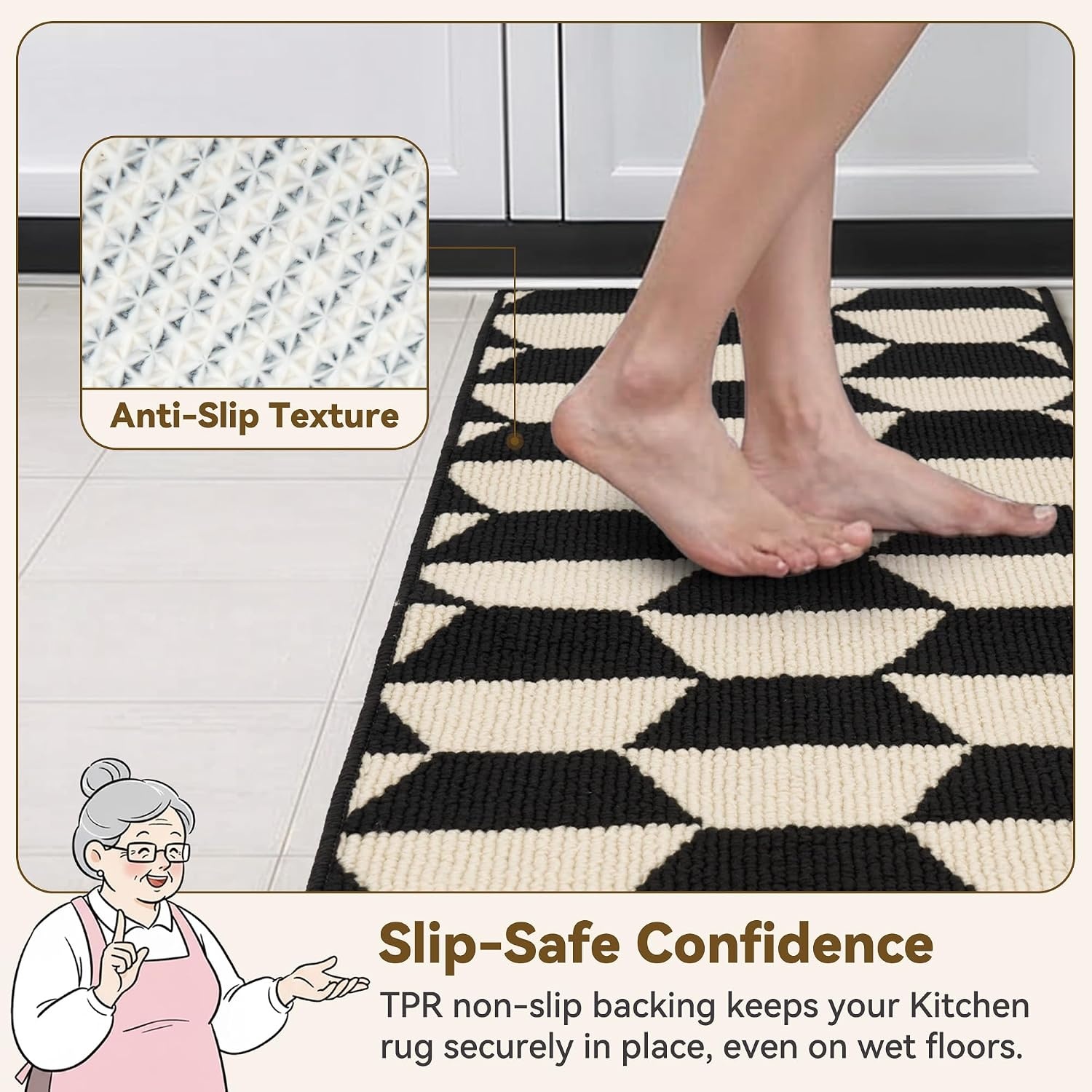 image:imageGRANNY SAYS Kitchen Mats for Floor Kitchen Rugs Non Slip Washable Runner Rugs for Kitchen Floor 47 x 177 Stain Resistant Comfort Standing Mat Made of 100 Polypropylene BlackBlackdiamond