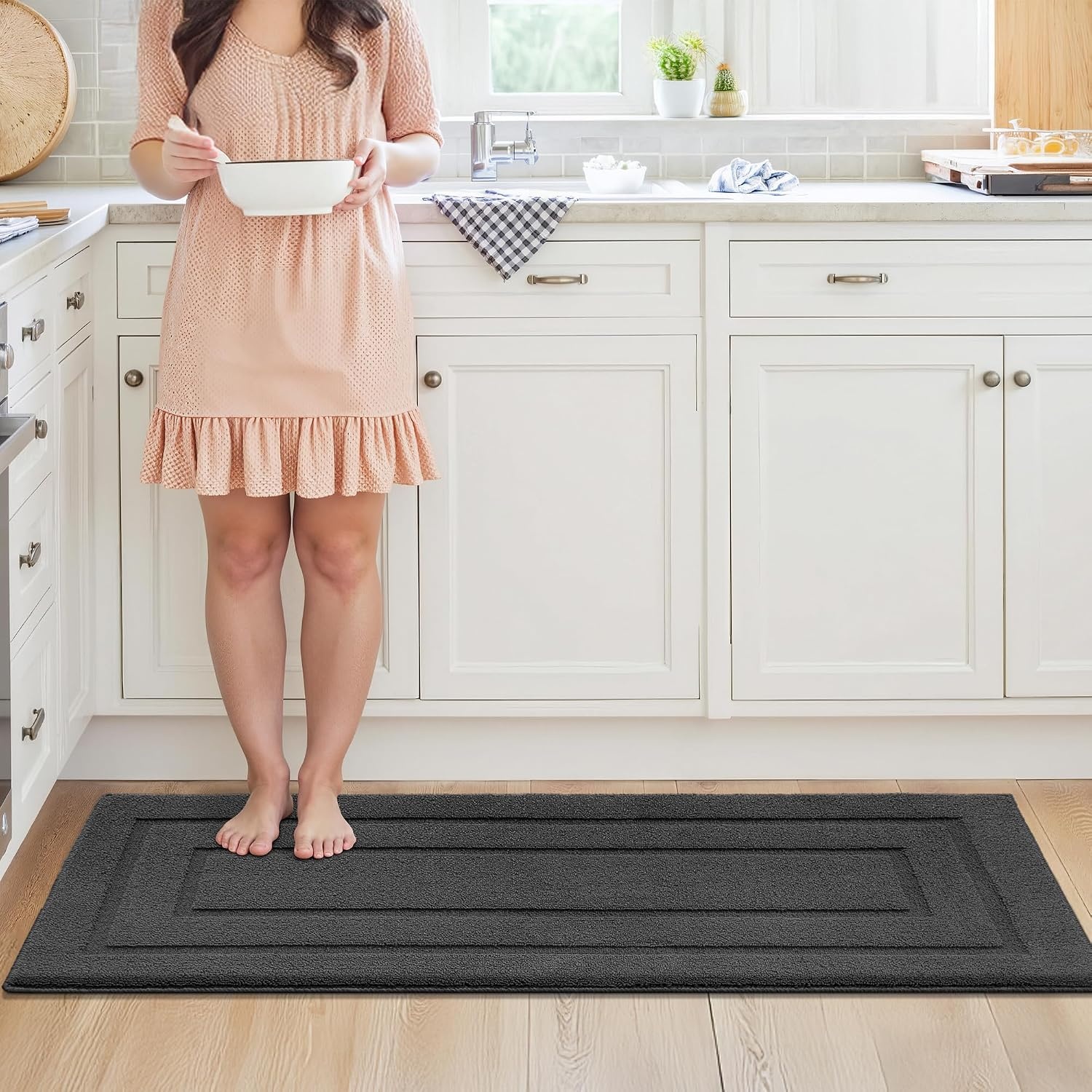 image:imageGRANNY SAYS Kitchen Mats for Floor Kitchen Rugs Non Slip Washable Runner Rugs for Kitchen Floor 47 x 177 Stain Resistant Comfort Standing Mat Made of 100 Polypropylene BlackAcharcoal Grey