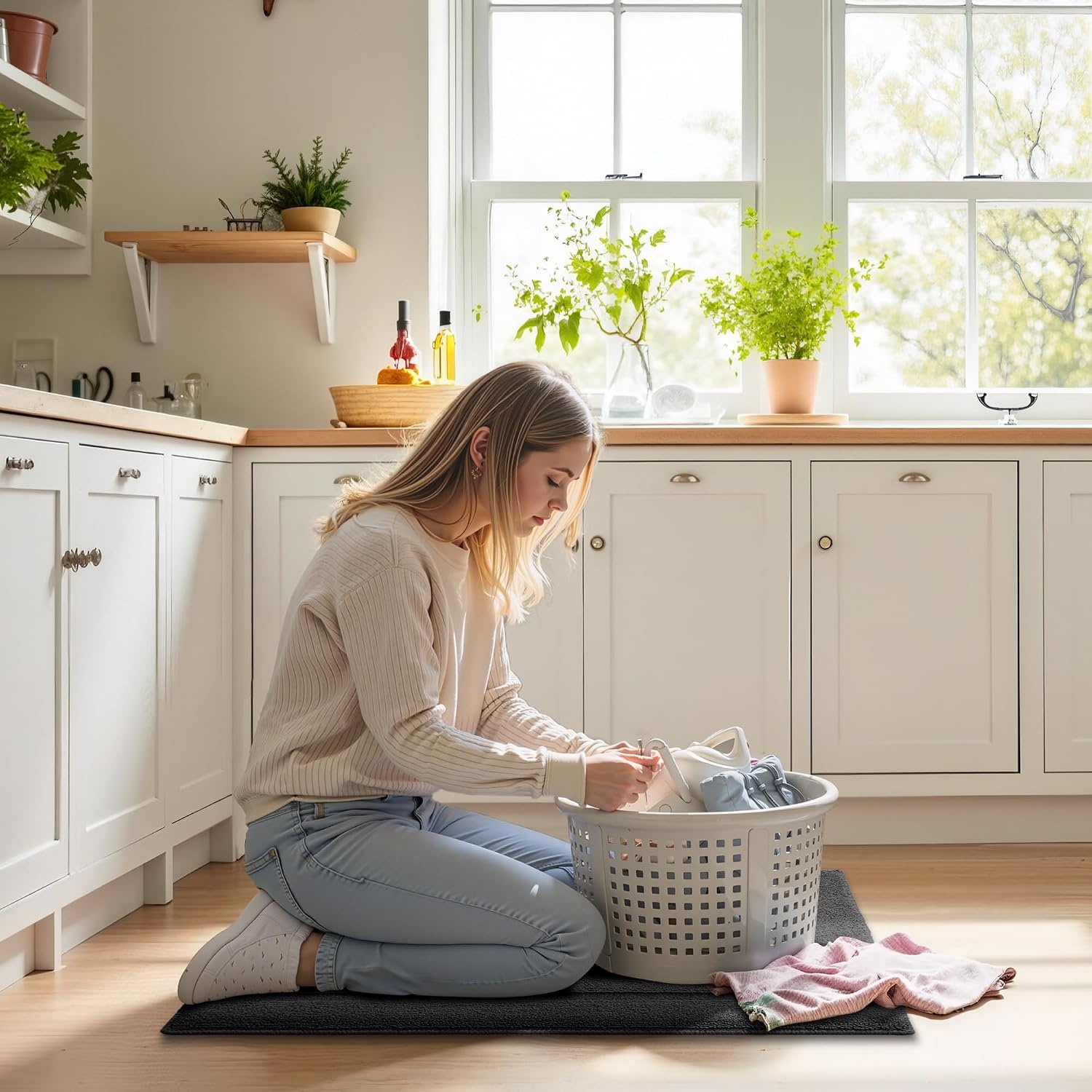 image:imageGRANNY SAYS Kitchen Mats for Floor Kitchen Rugs Non Slip Washable Runner Rugs for Kitchen Floor 47 x 177 Stain Resistant Comfort Standing Mat Made of 100 Polypropylene BlackAcharcoal Grey